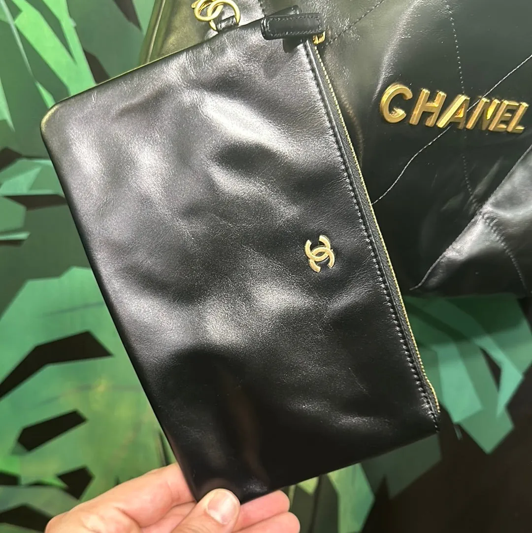 Chanel Small 22 Black Lambskin Antique Gold Hardware