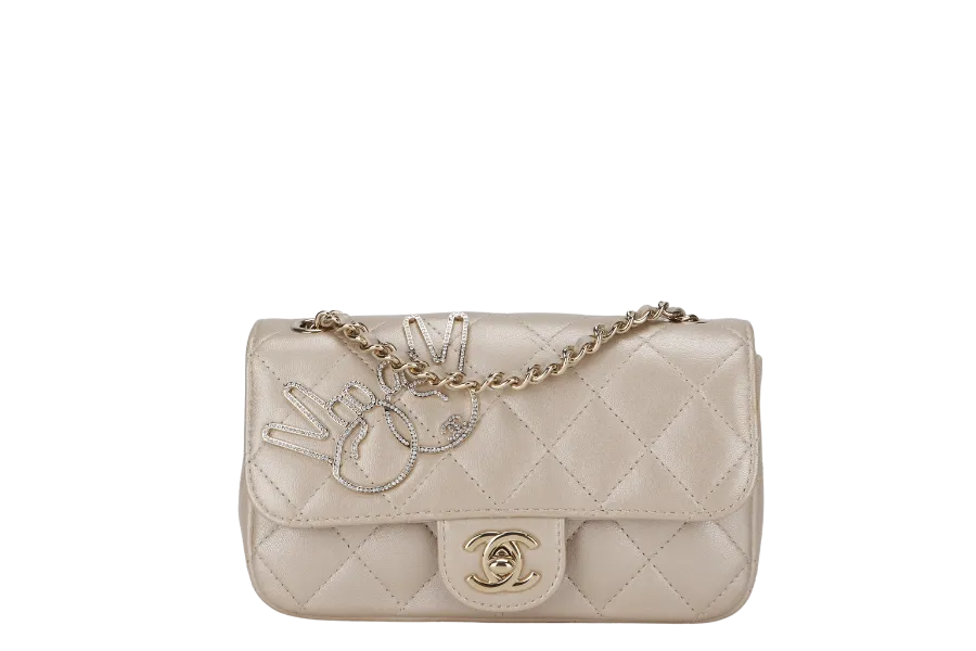 CHANEL VICTORY PEACE MINI FLAP LIGHT GOLD LAMBSKIN GOLD HARDWARE(2353xxxx) WITH DUST COVER  , NO CARD