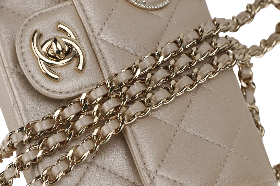 CHANEL VICTORY PEACE MINI FLAP LIGHT GOLD LAMBSKIN GOLD HARDWARE(2353xxxx) WITH DUST COVER  , NO CARD