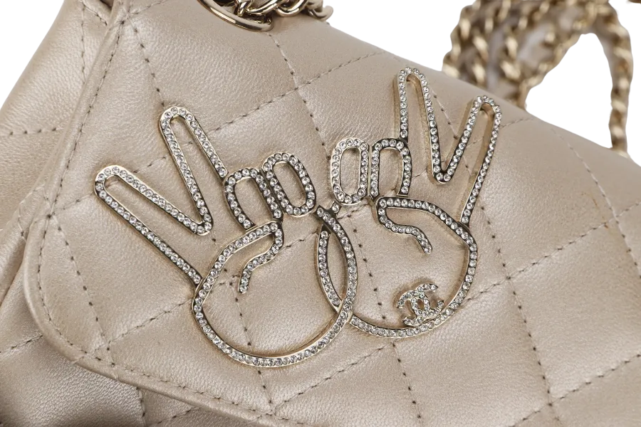 CHANEL VICTORY PEACE MINI FLAP LIGHT GOLD LAMBSKIN GOLD HARDWARE(2353xxxx) WITH DUST COVER  , NO CARD