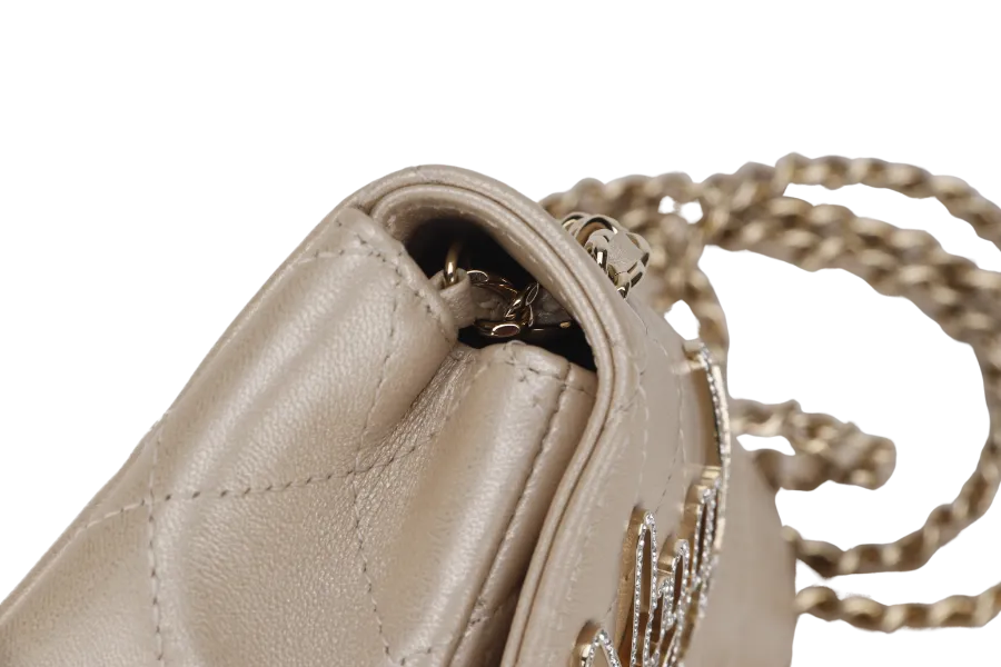 CHANEL VICTORY PEACE MINI FLAP LIGHT GOLD LAMBSKIN GOLD HARDWARE(2353xxxx) WITH DUST COVER  , NO CARD