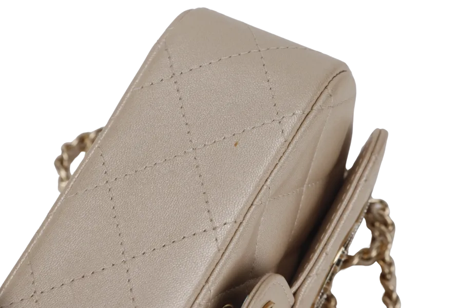 CHANEL VICTORY PEACE MINI FLAP LIGHT GOLD LAMBSKIN GOLD HARDWARE(2353xxxx) WITH DUST COVER  , NO CARD