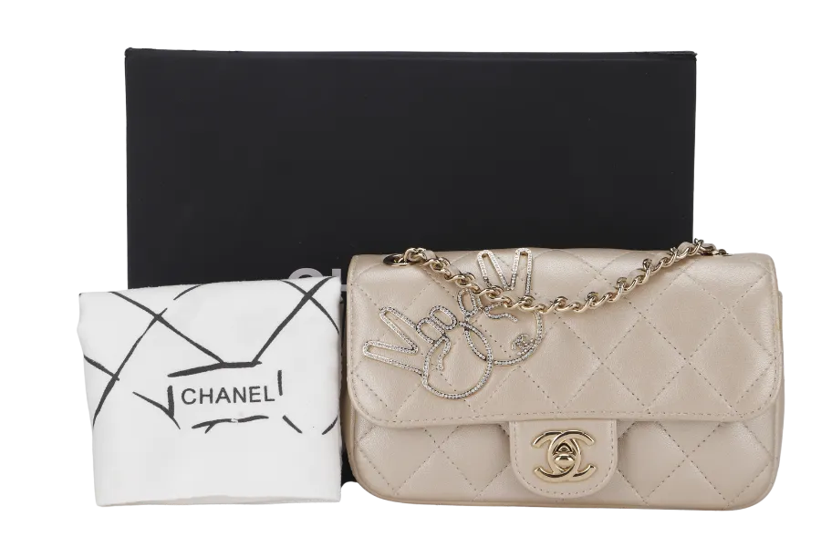 CHANEL VICTORY PEACE MINI FLAP LIGHT GOLD LAMBSKIN GOLD HARDWARE(2353xxxx) WITH DUST COVER  , NO CARD