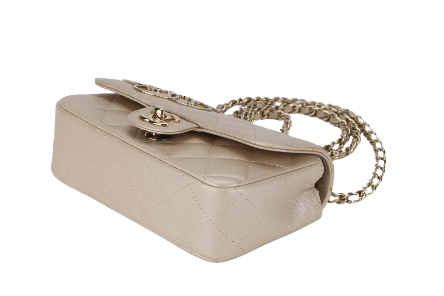 CHANEL VICTORY PEACE MINI FLAP LIGHT GOLD LAMBSKIN GOLD HARDWARE(2353xxxx) WITH DUST COVER  , NO CARD