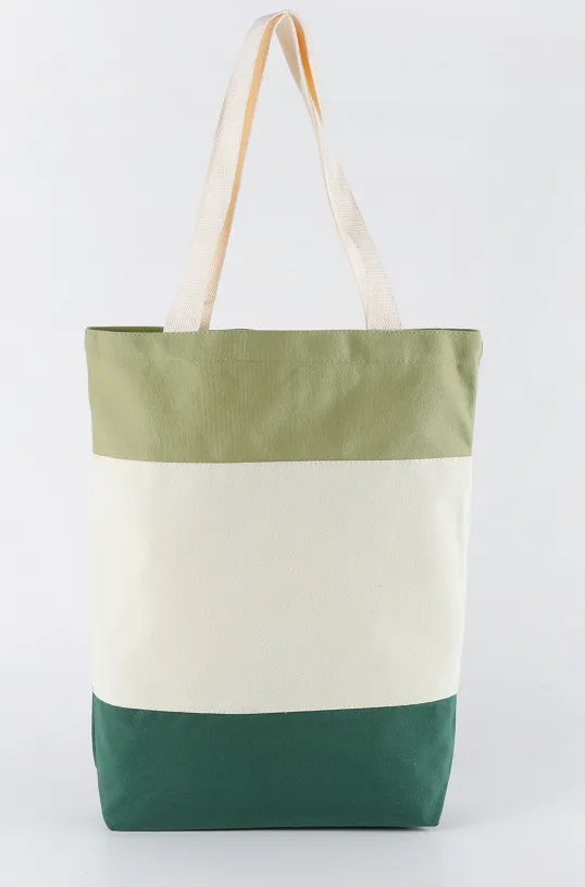 Cheap Tri-Color Striped Canvas Tote Bags in Bulk