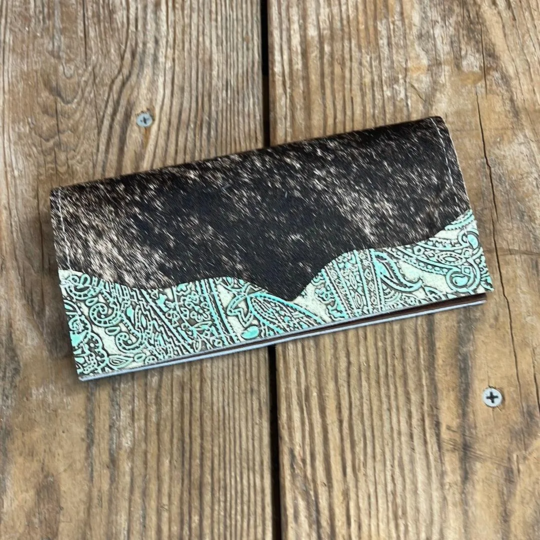 Checkbook Cover - Brindle w/ Mint Paisley