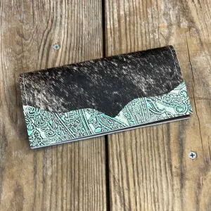 Checkbook Cover - Brindle w/ Mint Paisley