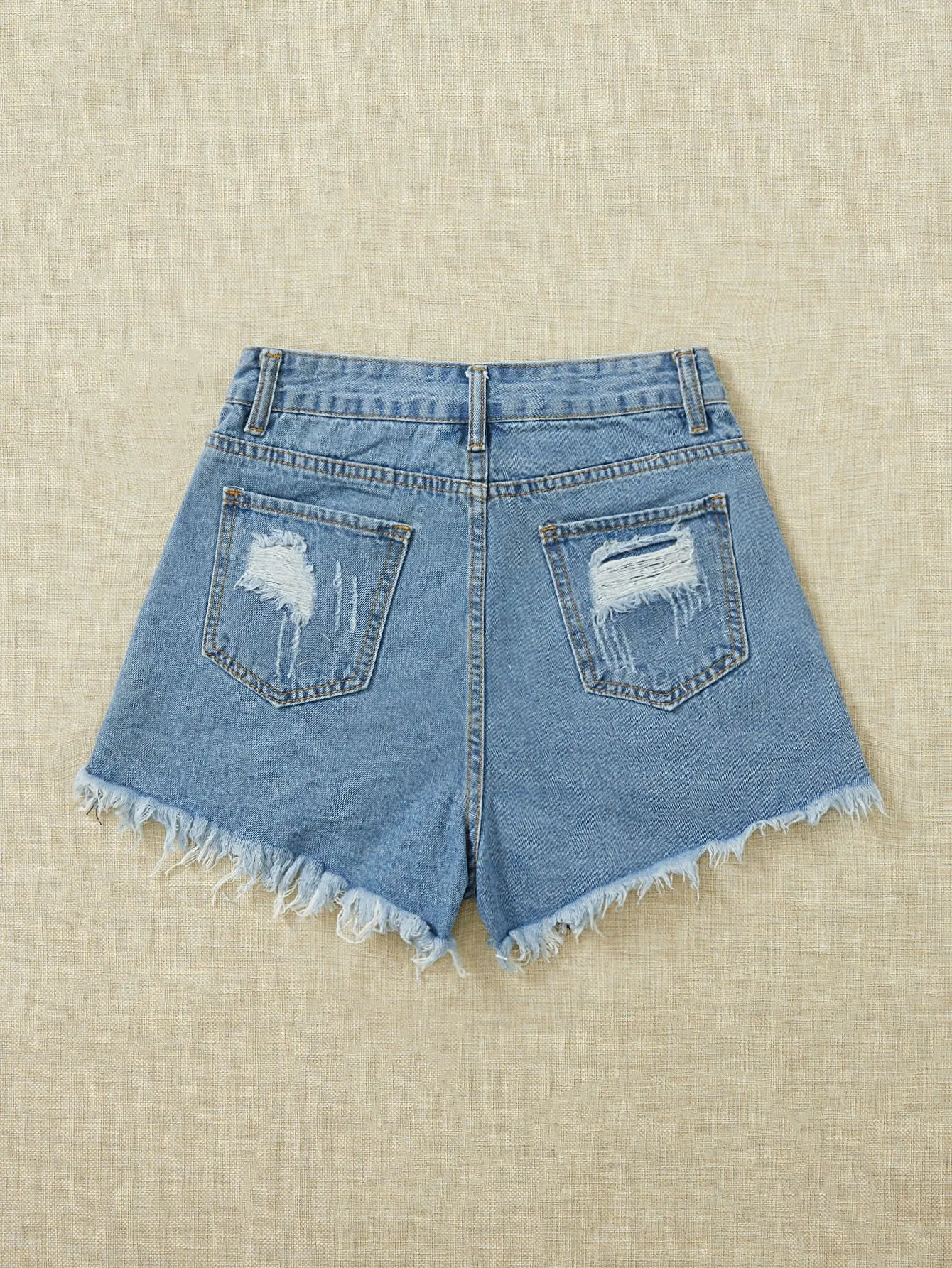 Cherry Vibes: Shorts de mezclilla desgarro ribete en