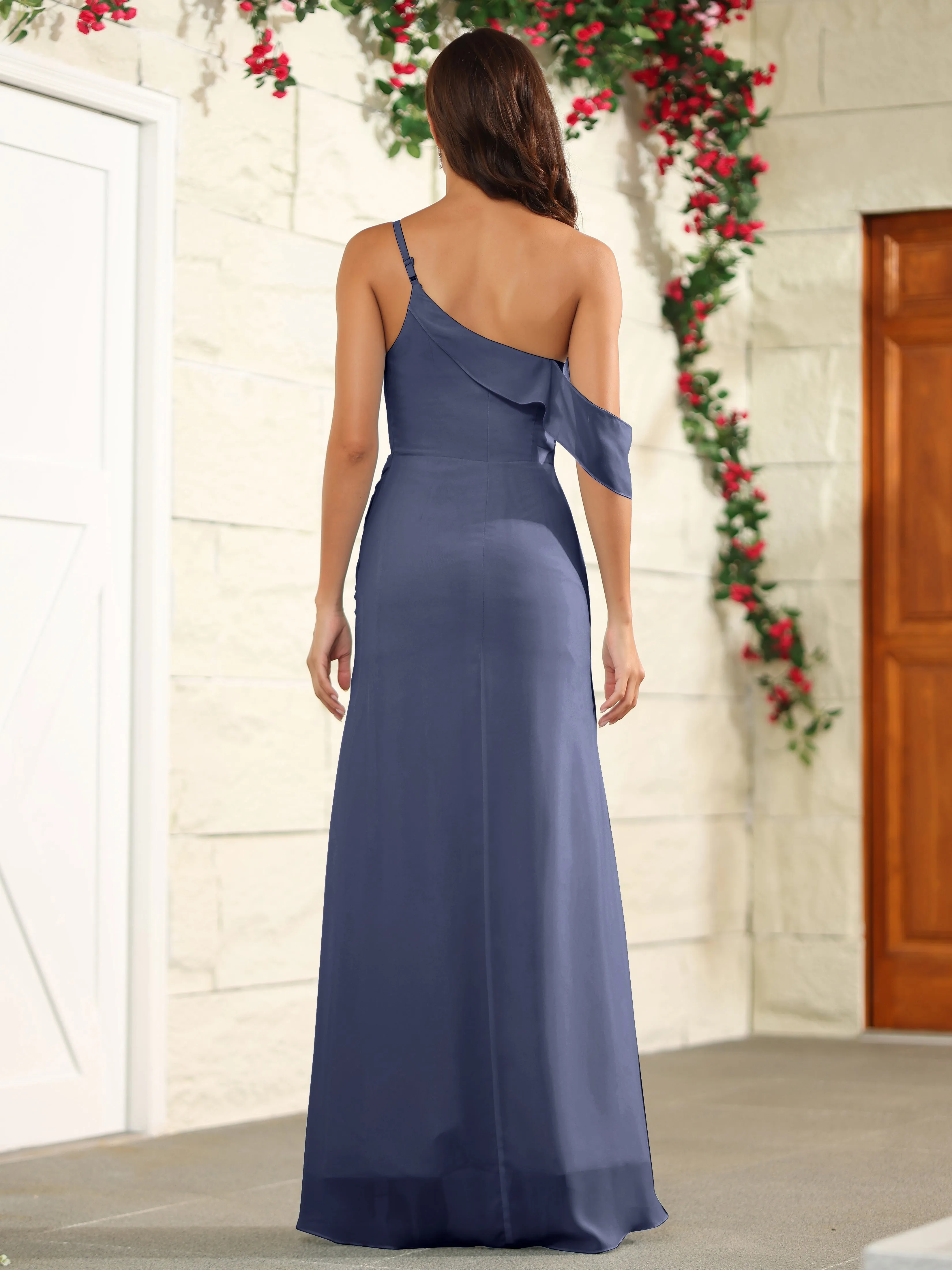 Chiffon One Shoulder Off The Shoulder Bridesmaid Dress