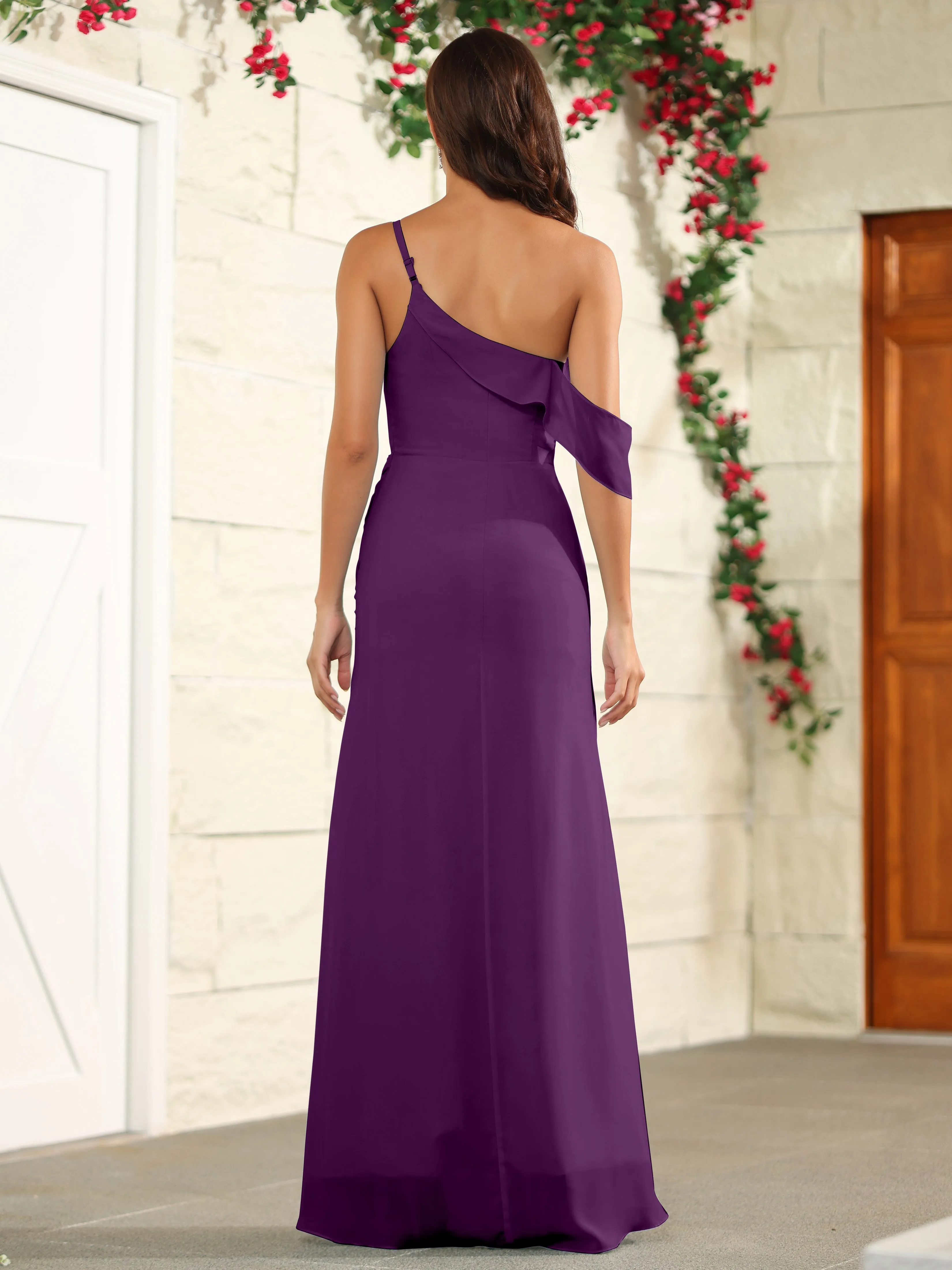Chiffon One Shoulder Off The Shoulder Bridesmaid Dress