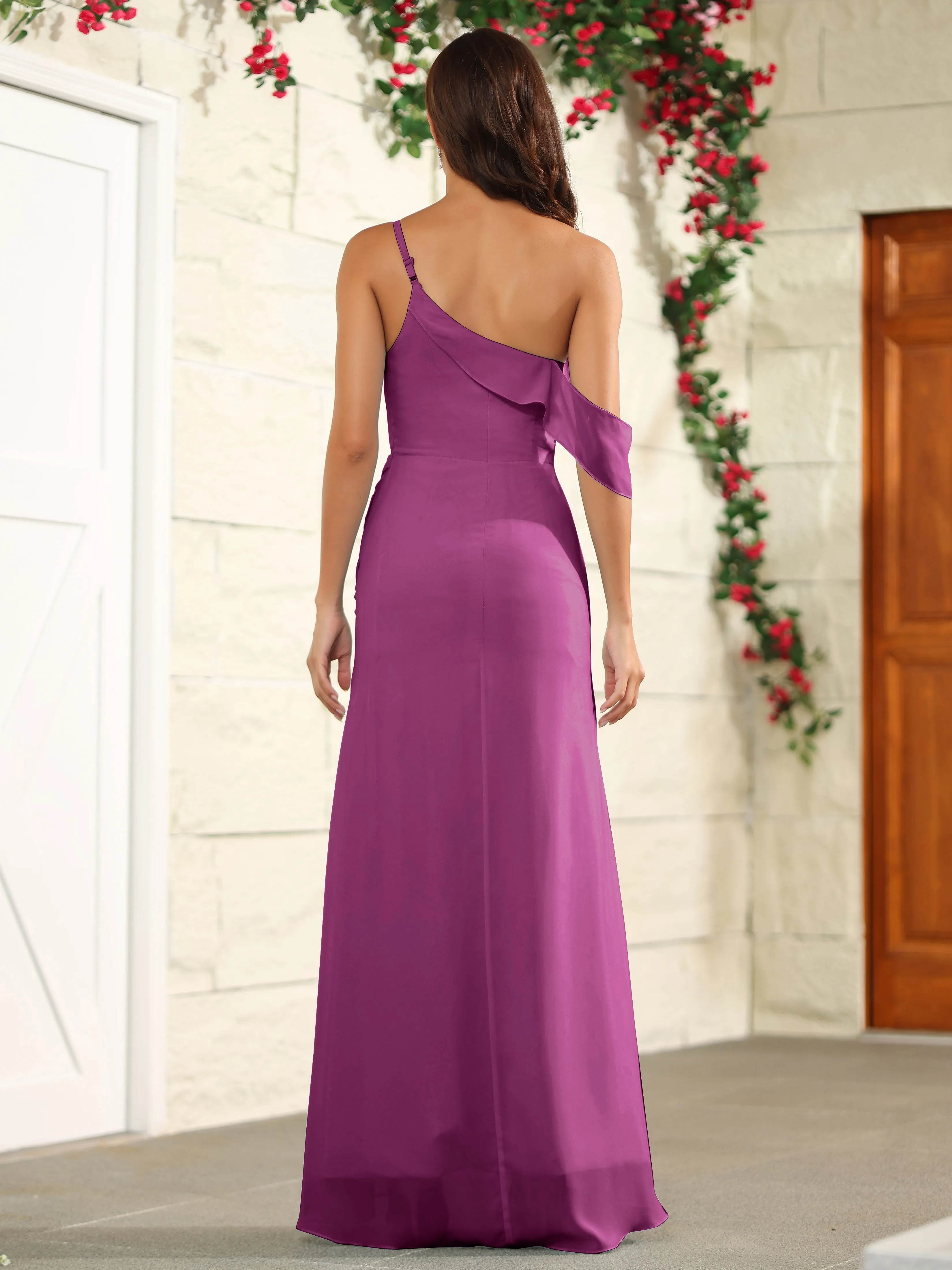 Chiffon One Shoulder Off The Shoulder Bridesmaid Dress