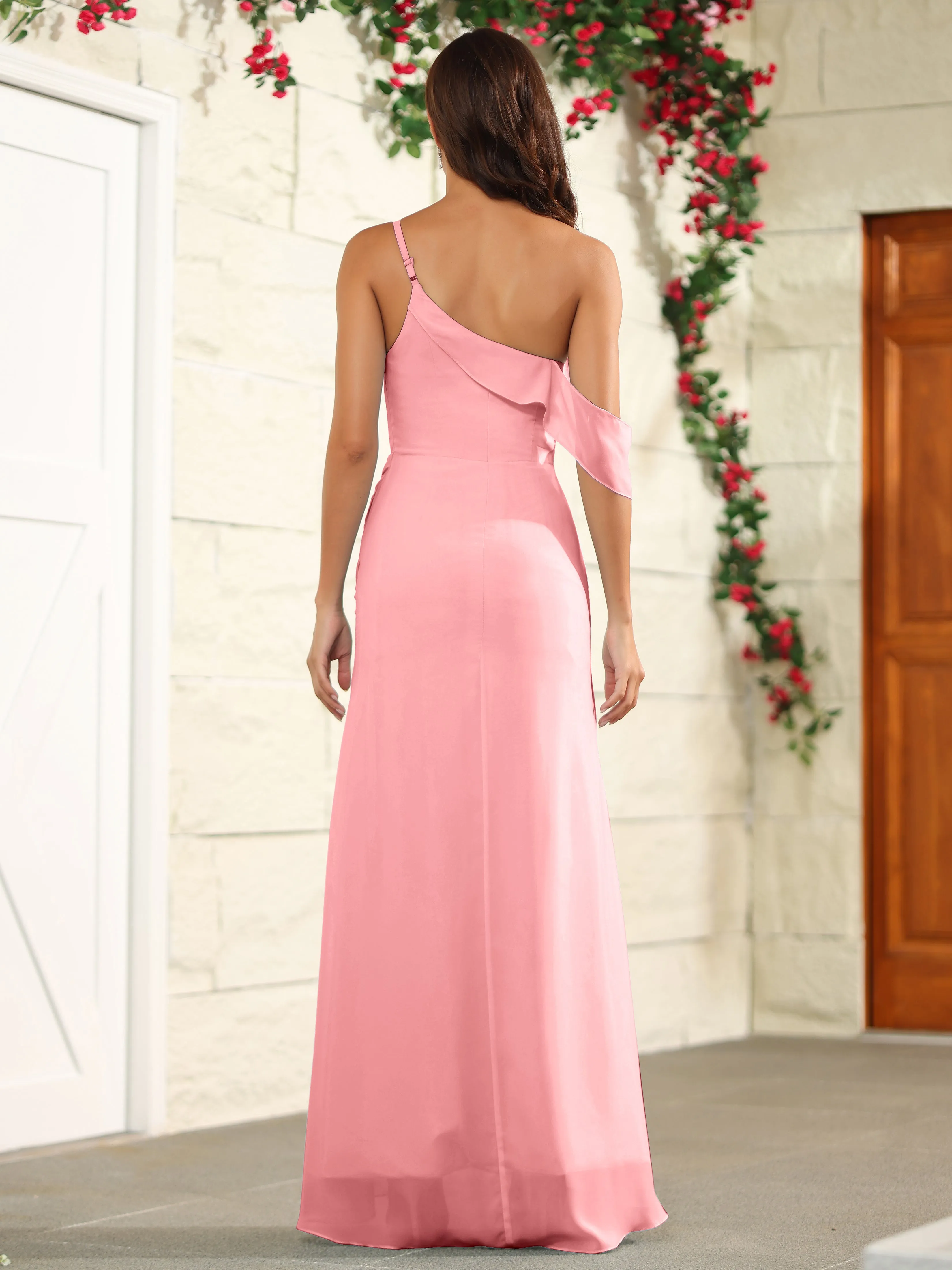 Chiffon One Shoulder Off The Shoulder Bridesmaid Dress