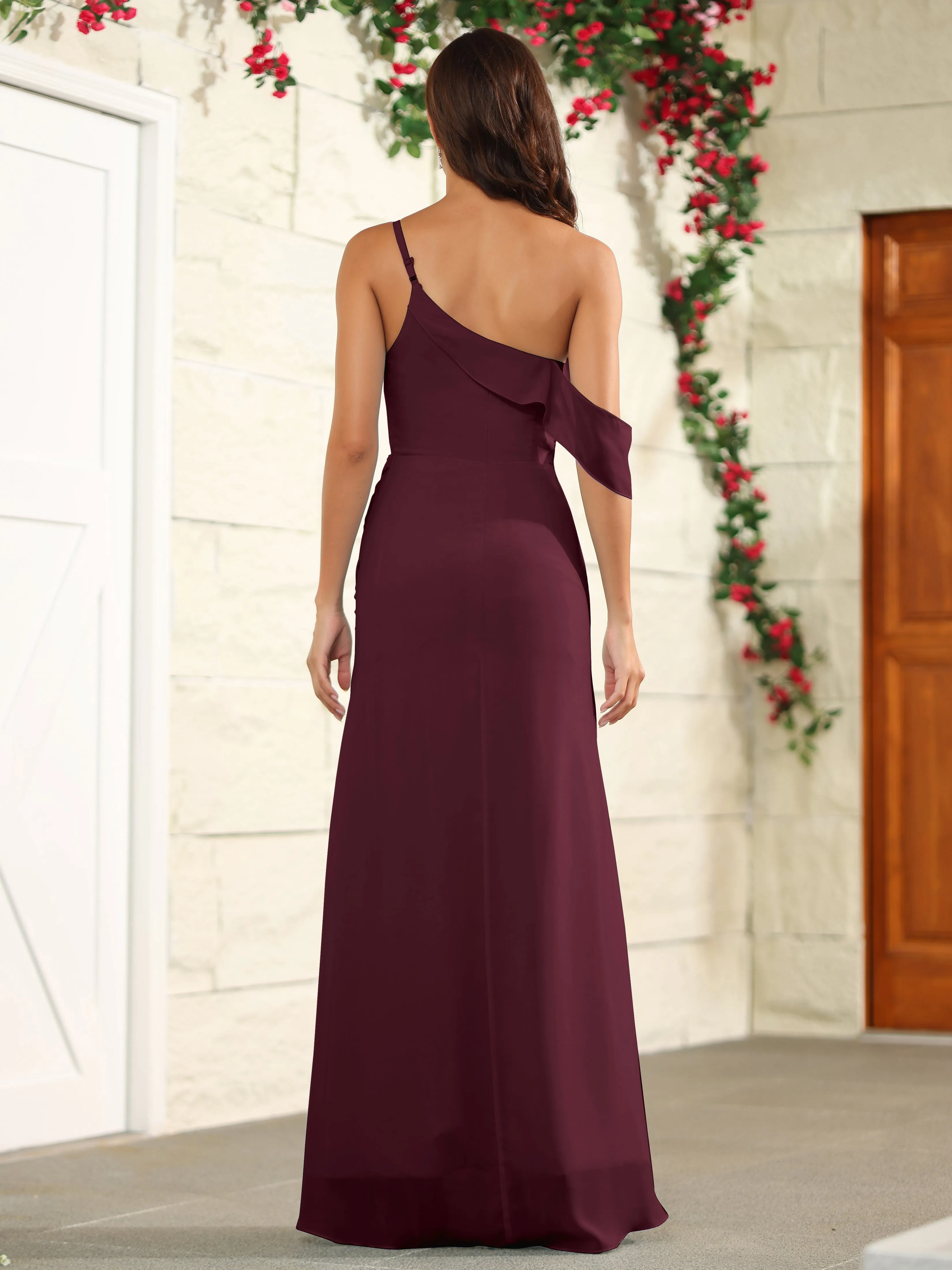 Chiffon One Shoulder Off The Shoulder Bridesmaid Dress