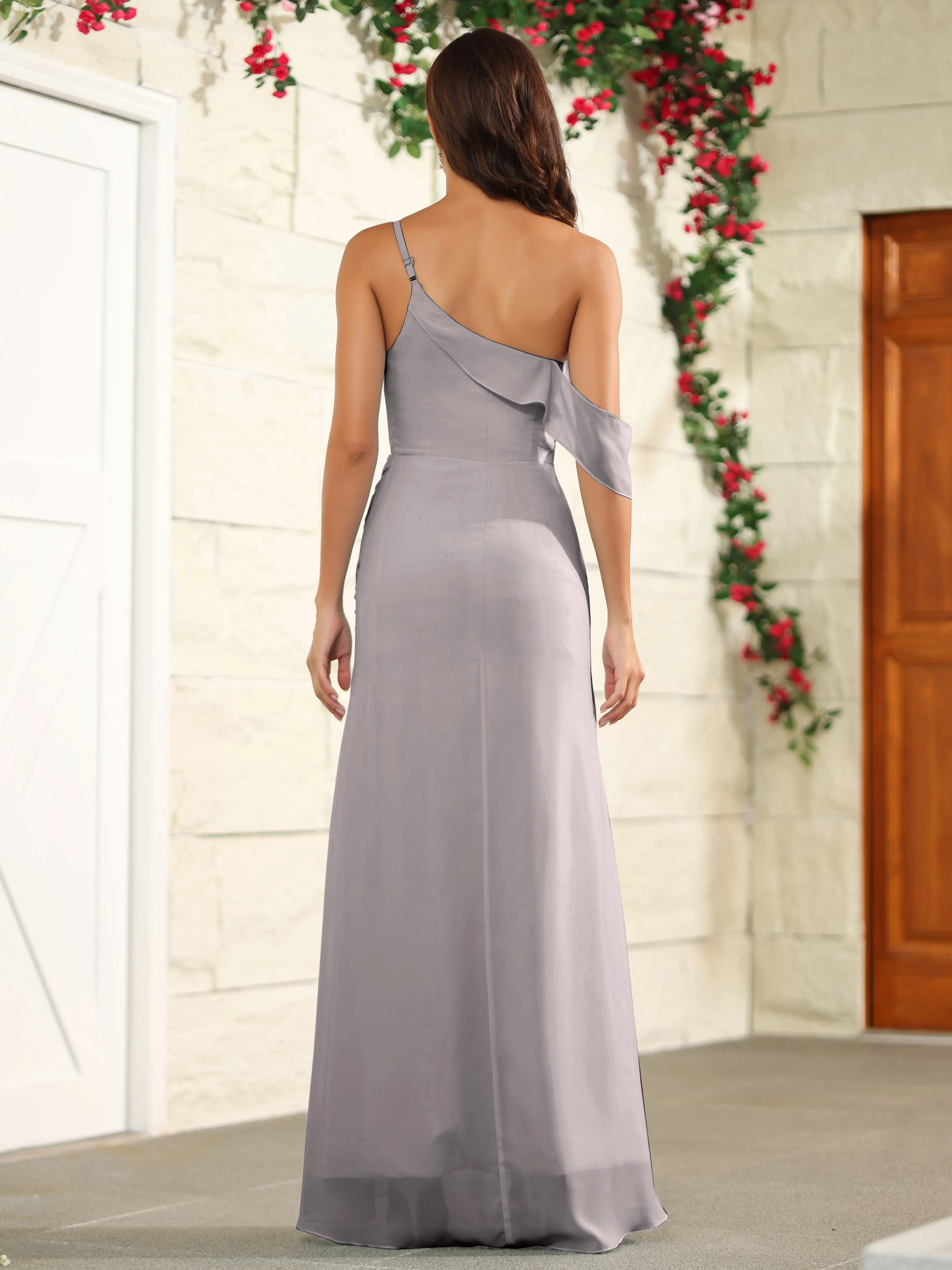 Chiffon One Shoulder Off The Shoulder Bridesmaid Dress