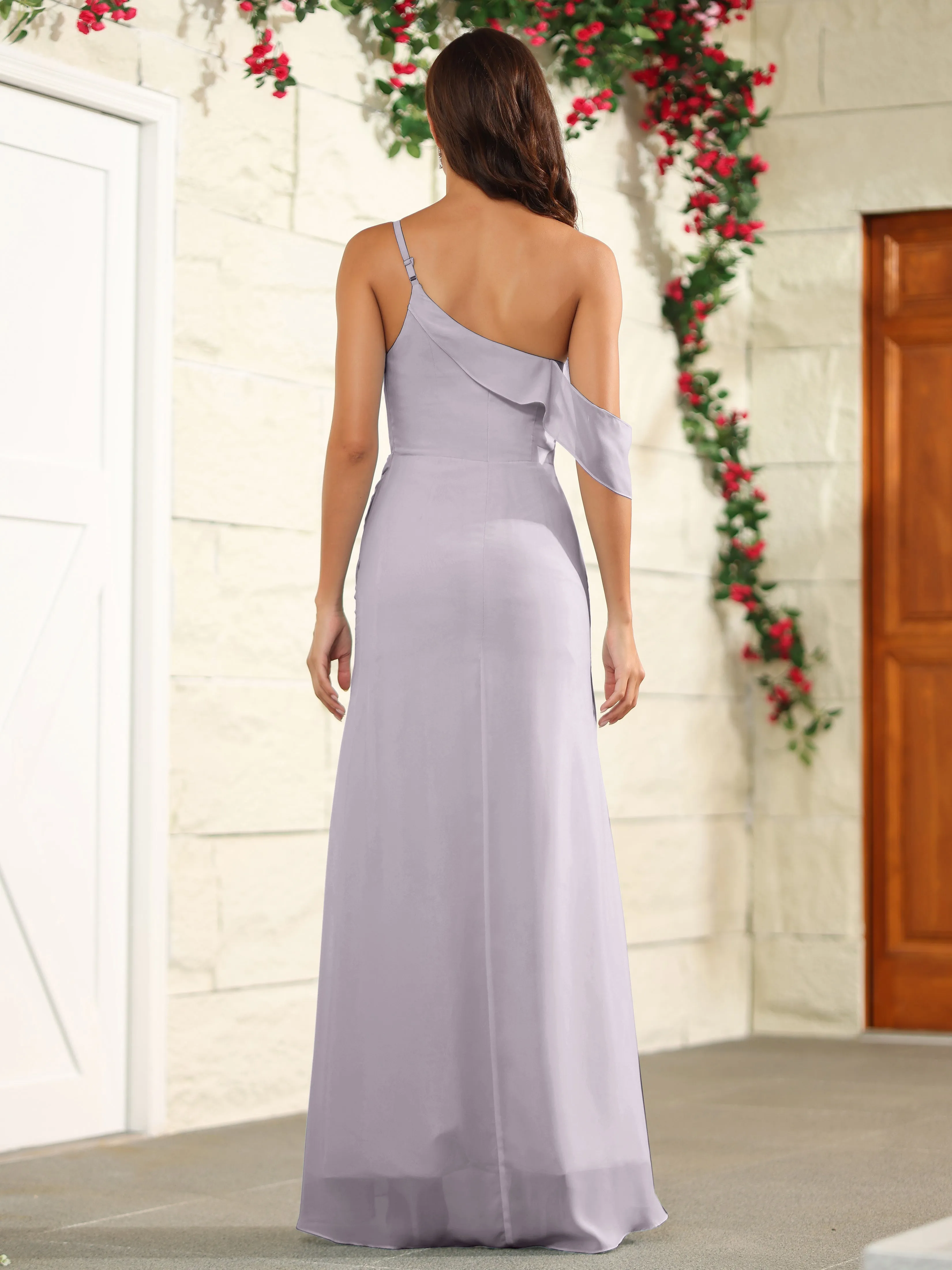 Chiffon One Shoulder Off The Shoulder Bridesmaid Dress