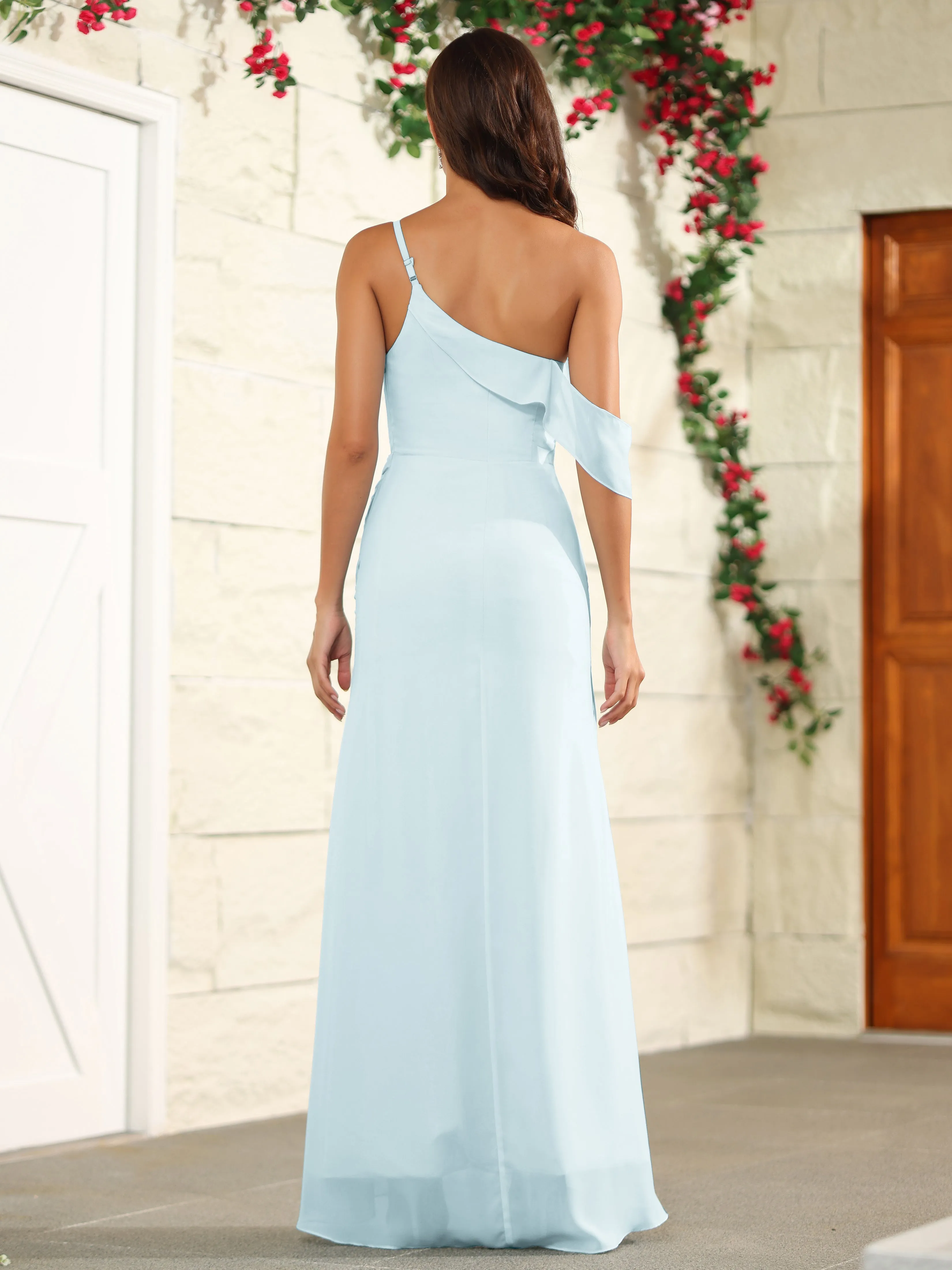 Chiffon One Shoulder Off The Shoulder Bridesmaid Dress
