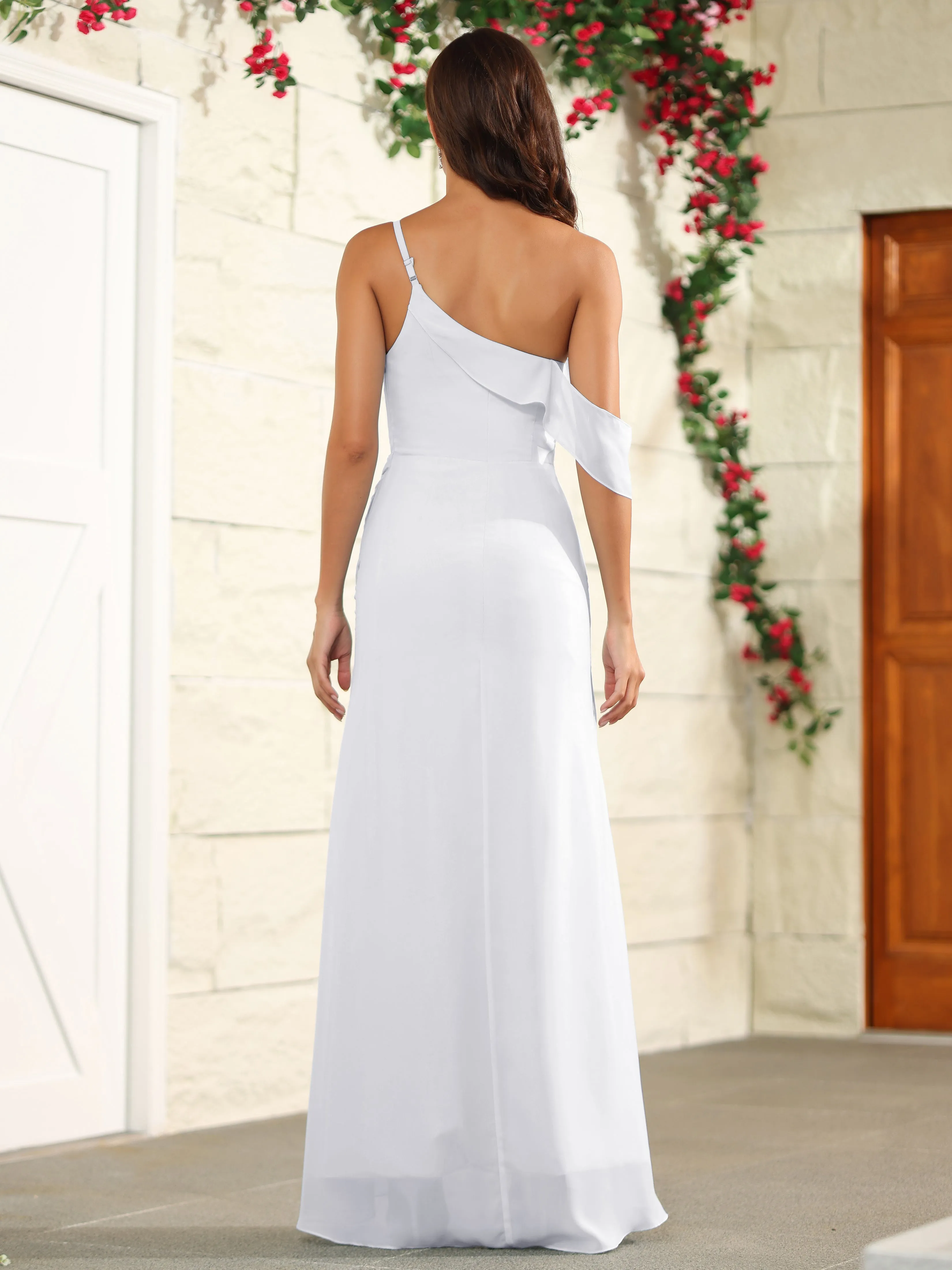 Chiffon One Shoulder Off The Shoulder Bridesmaid Dress