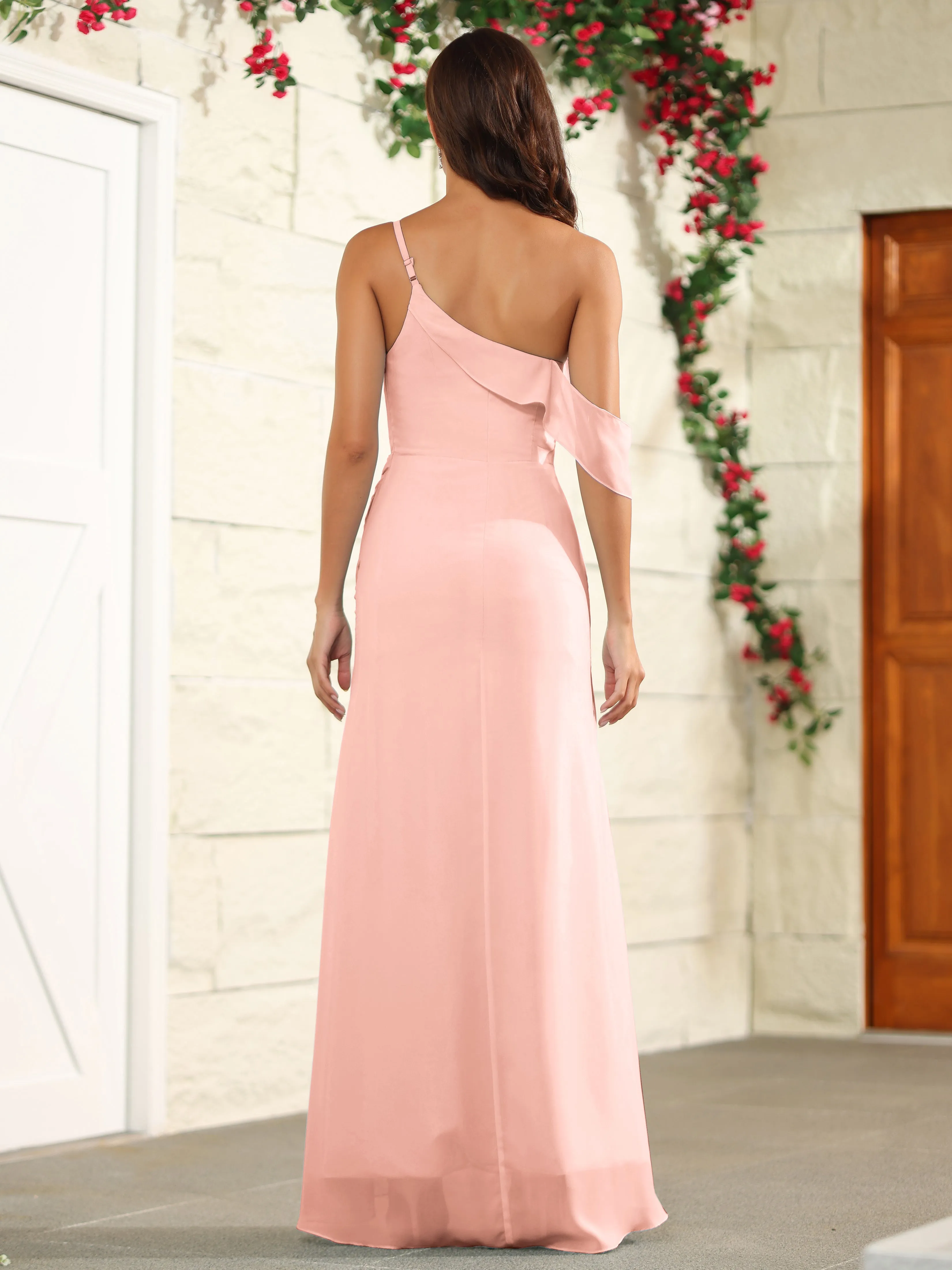 Chiffon One Shoulder Off The Shoulder Bridesmaid Dress
