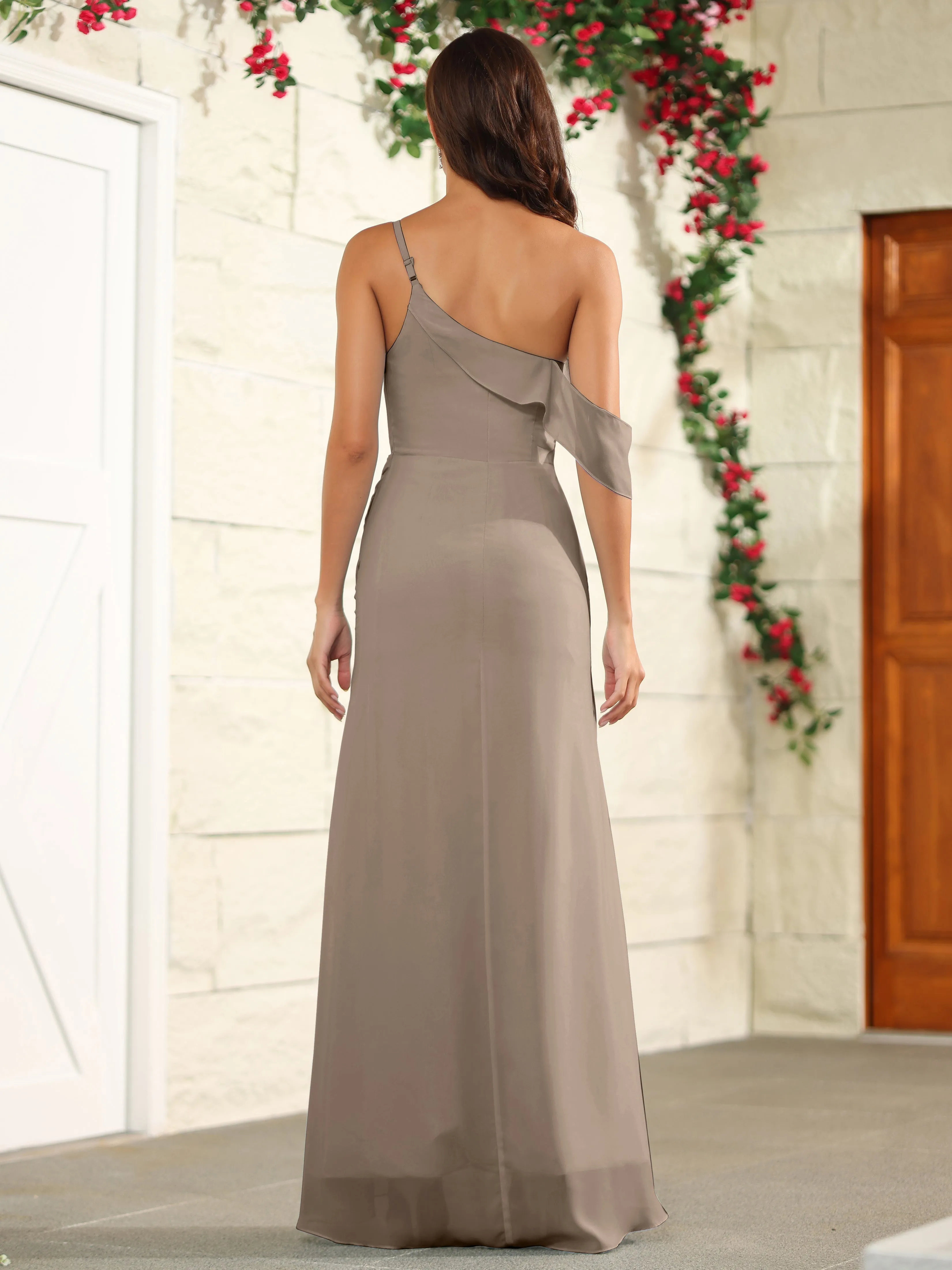 Chiffon One Shoulder Off The Shoulder Bridesmaid Dress
