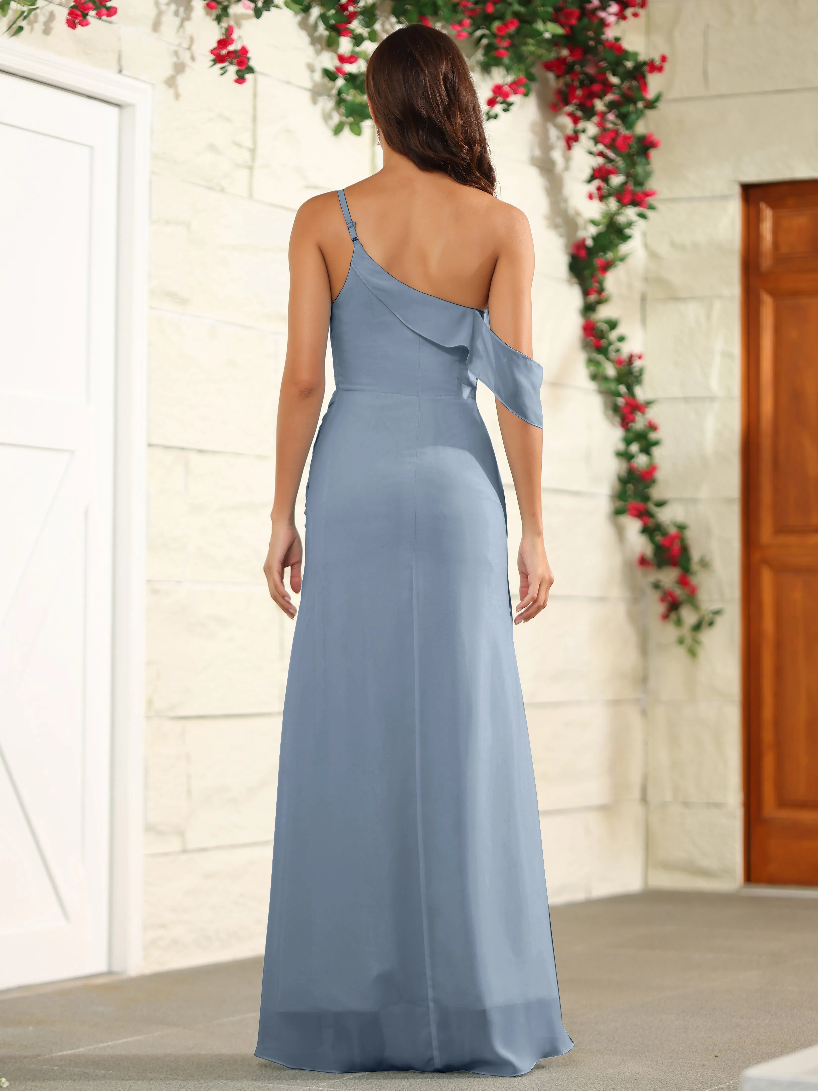 Chiffon One Shoulder Off The Shoulder Bridesmaid Dress