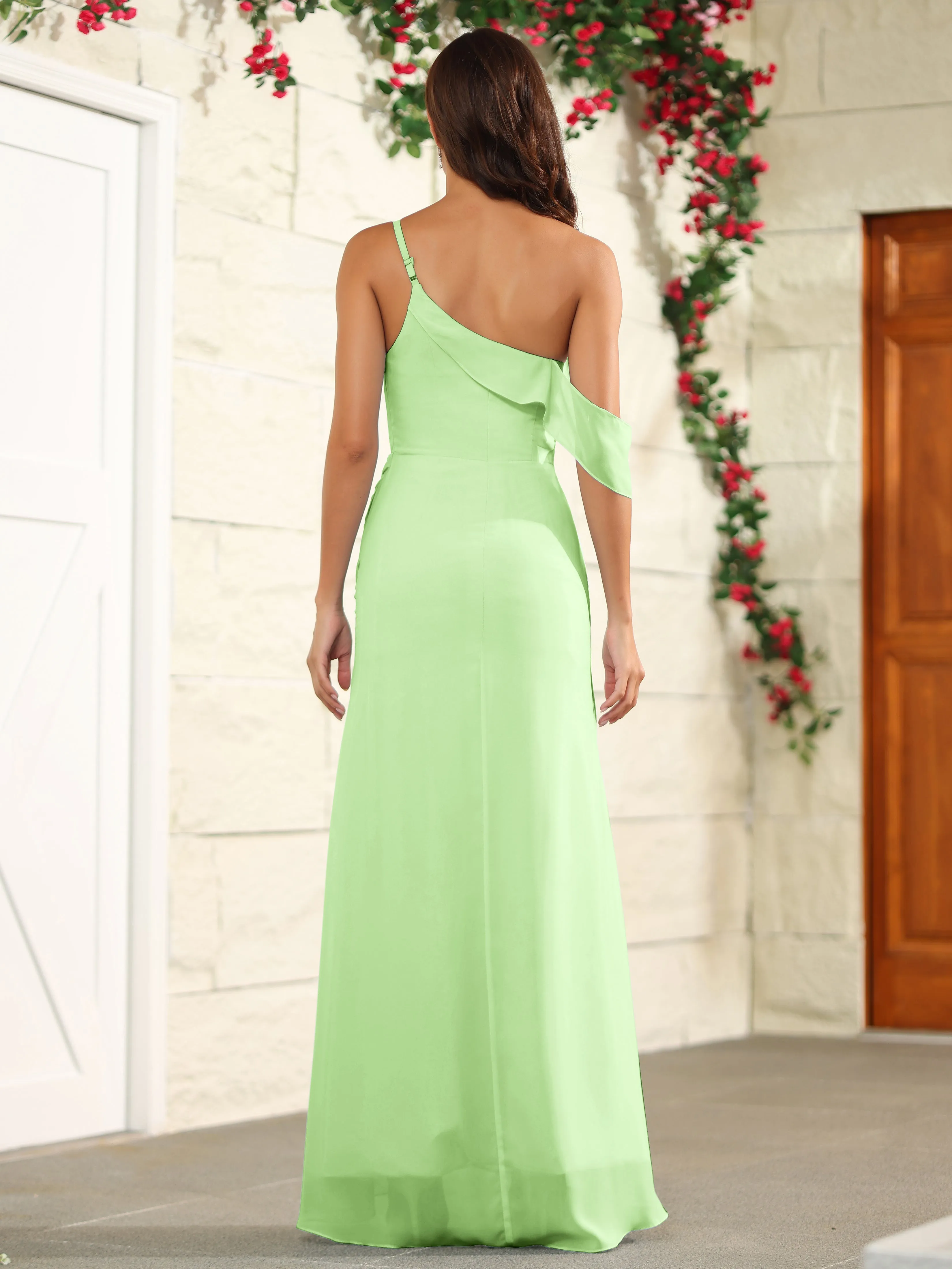 Chiffon One Shoulder Off The Shoulder Bridesmaid Dress