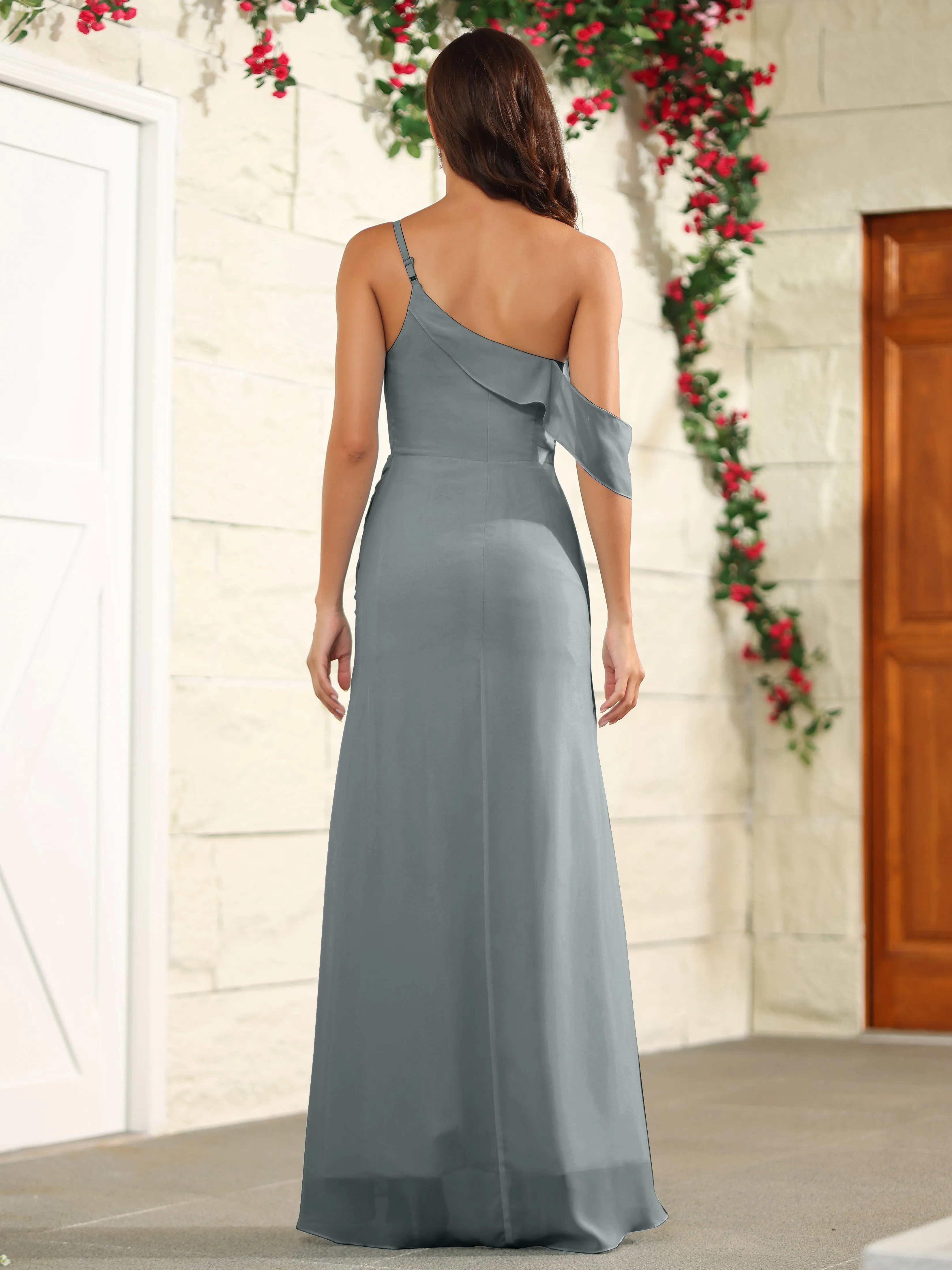 Chiffon One Shoulder Off The Shoulder Bridesmaid Dress