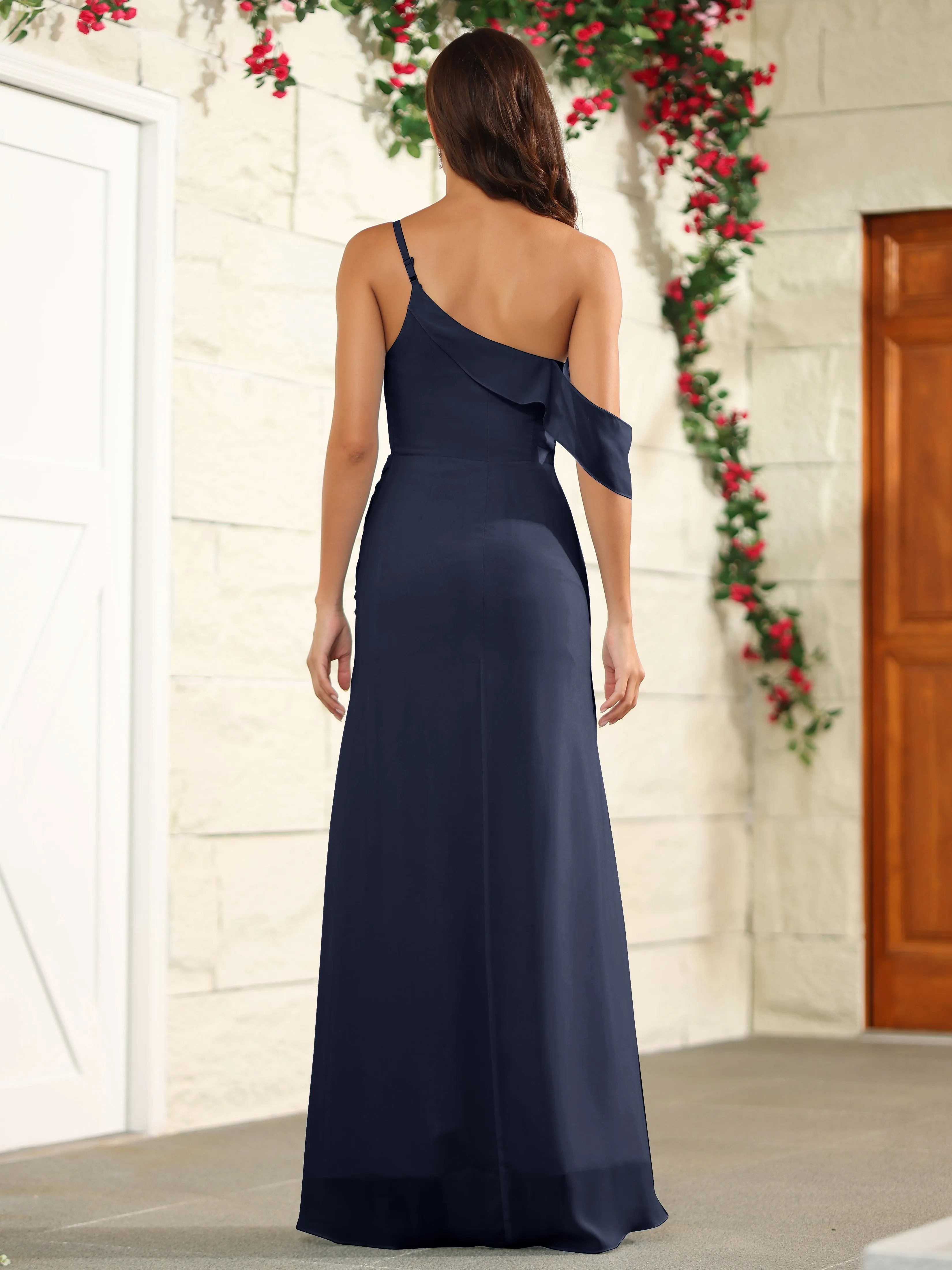 Chiffon One Shoulder Off The Shoulder Bridesmaid Dress