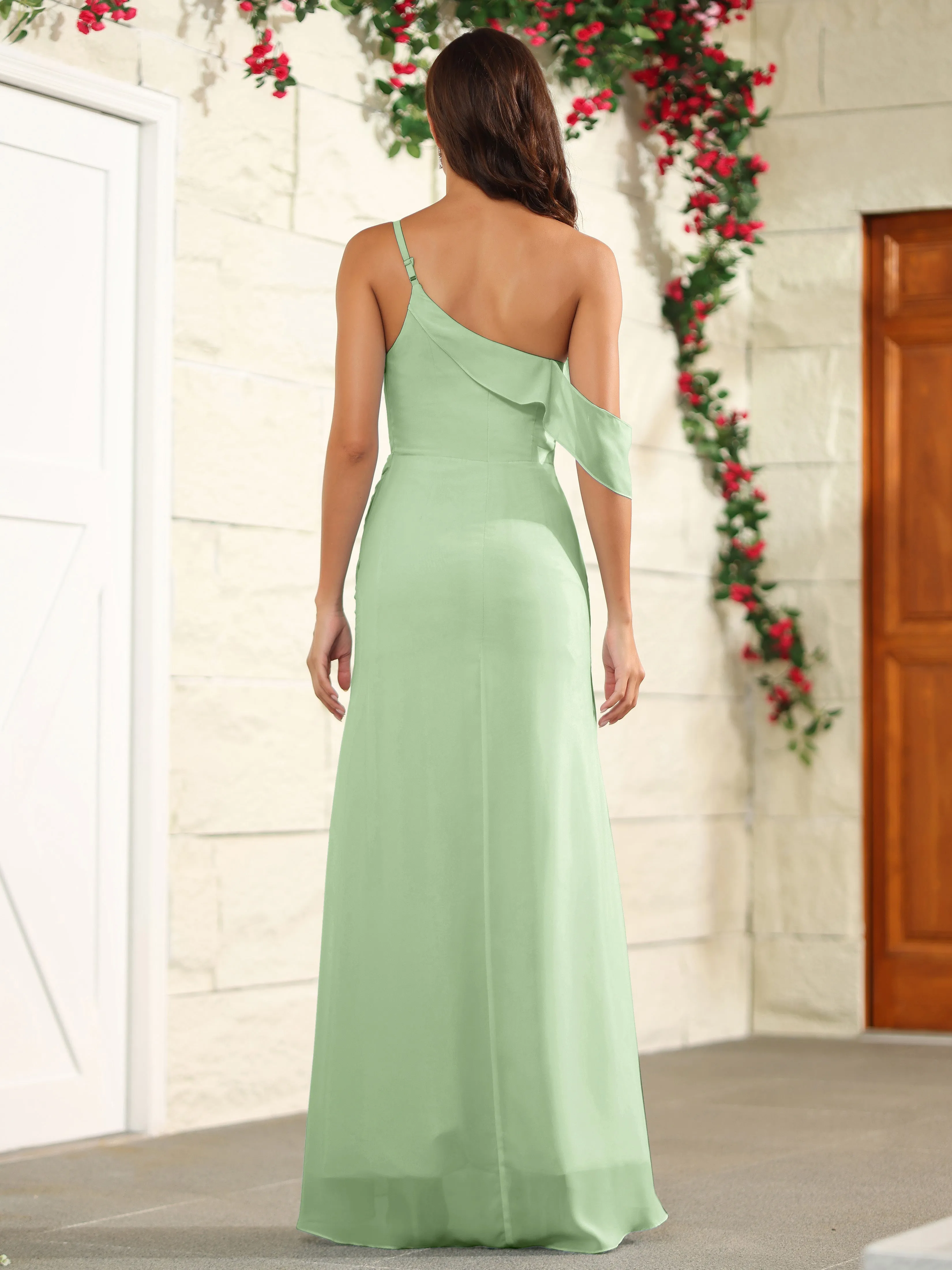 Chiffon One Shoulder Off The Shoulder Bridesmaid Dress