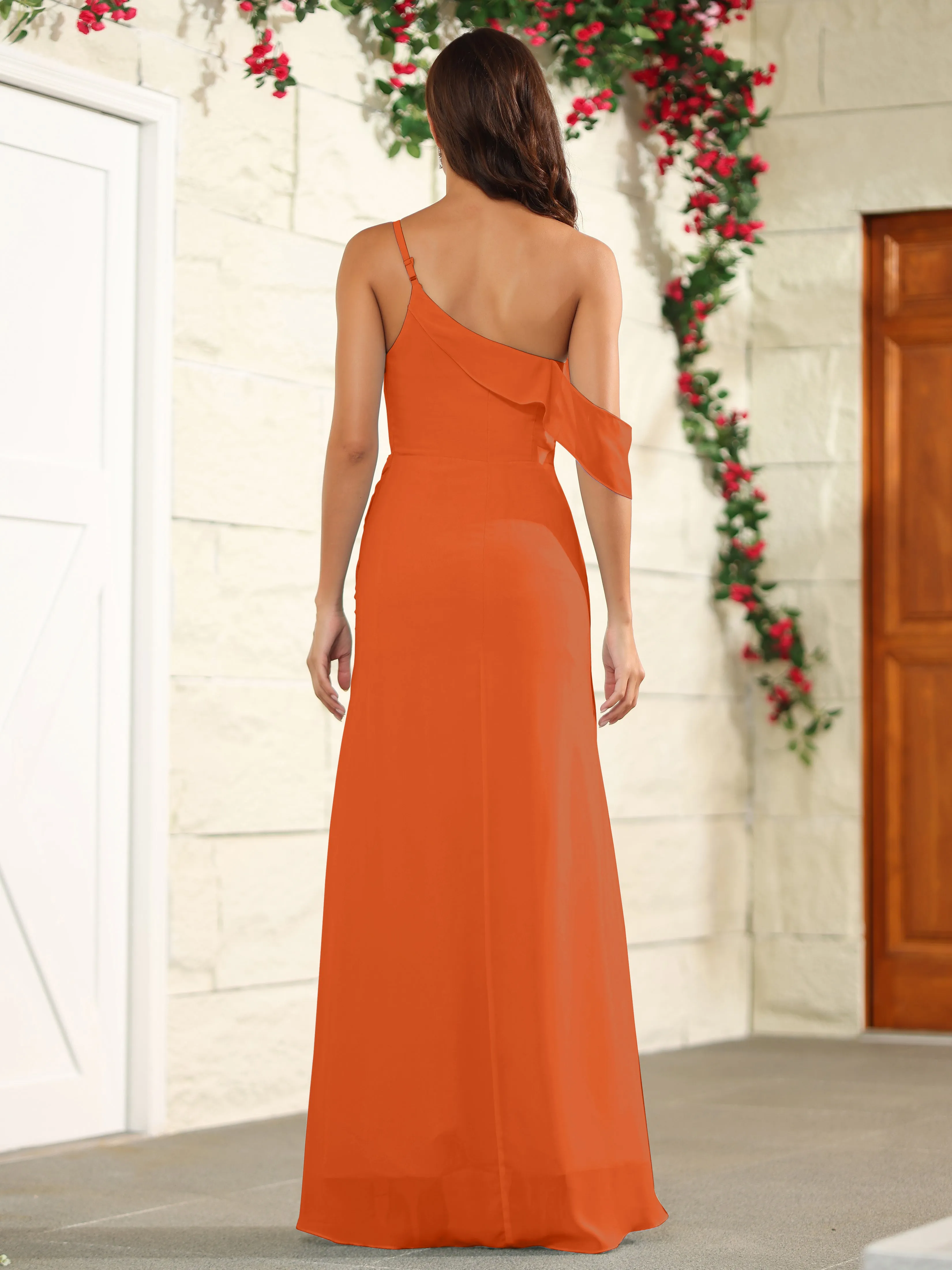 Chiffon One Shoulder Off The Shoulder Bridesmaid Dress