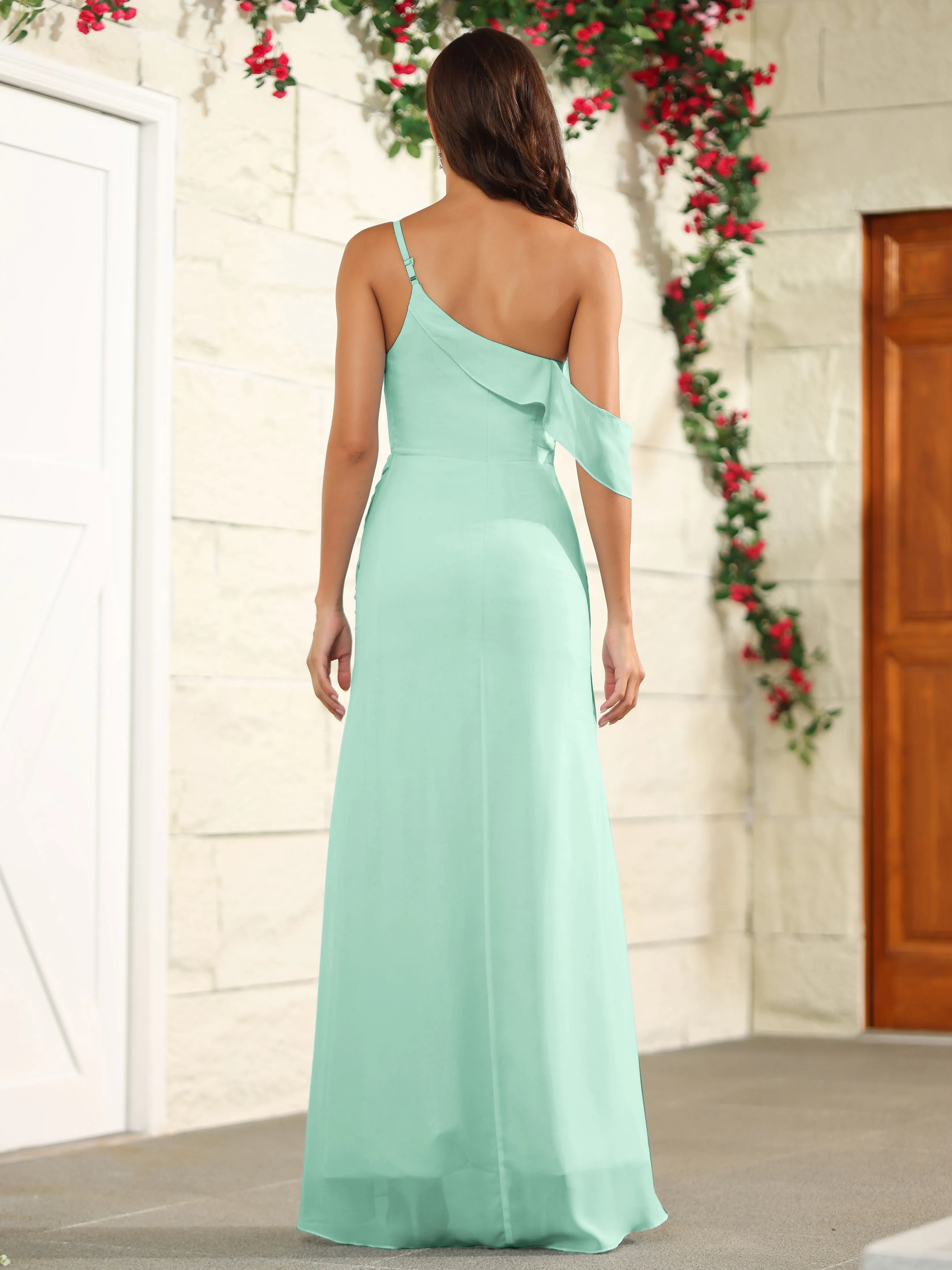 Chiffon One Shoulder Off The Shoulder Bridesmaid Dress