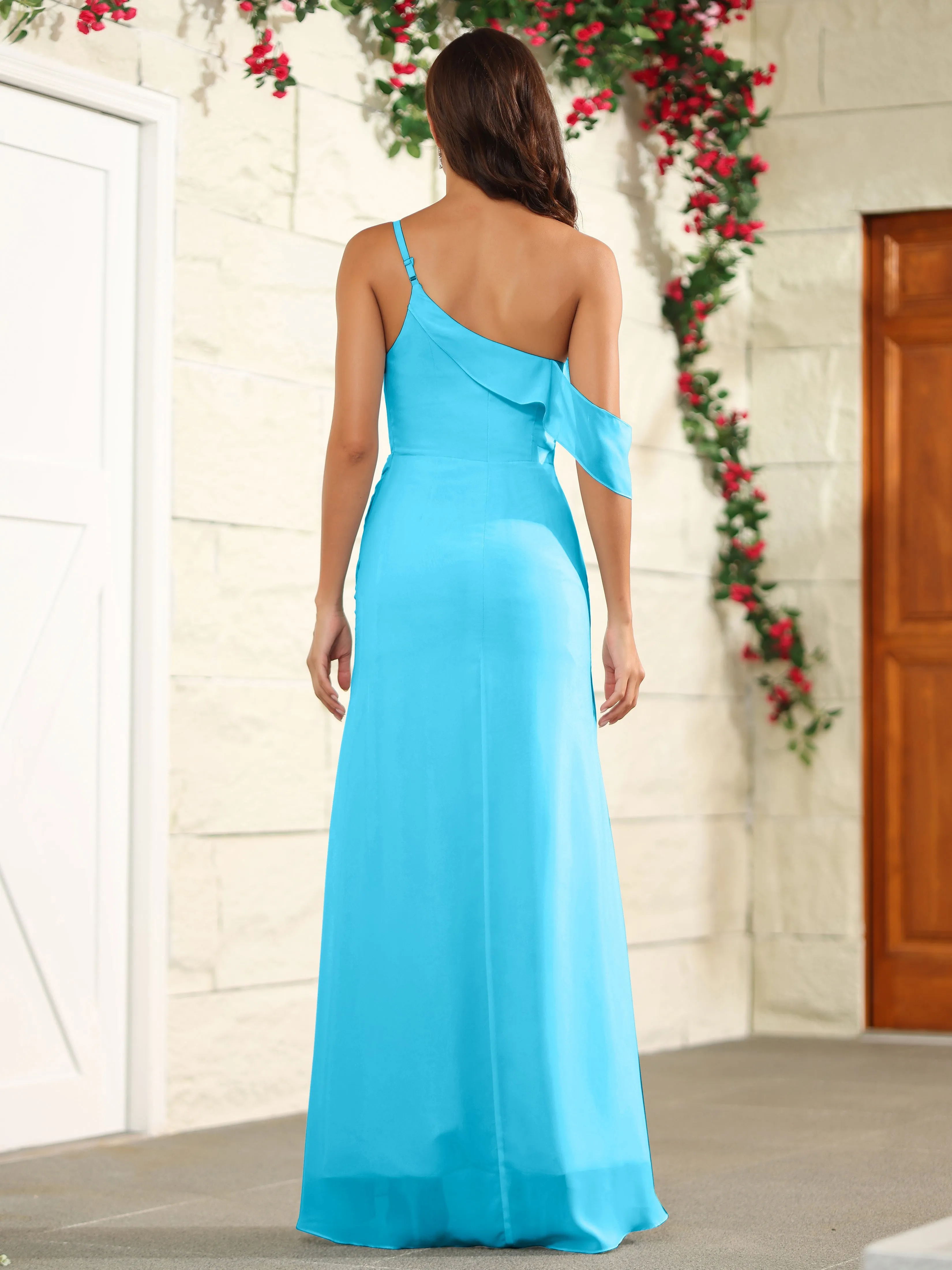 Chiffon One Shoulder Off The Shoulder Bridesmaid Dress