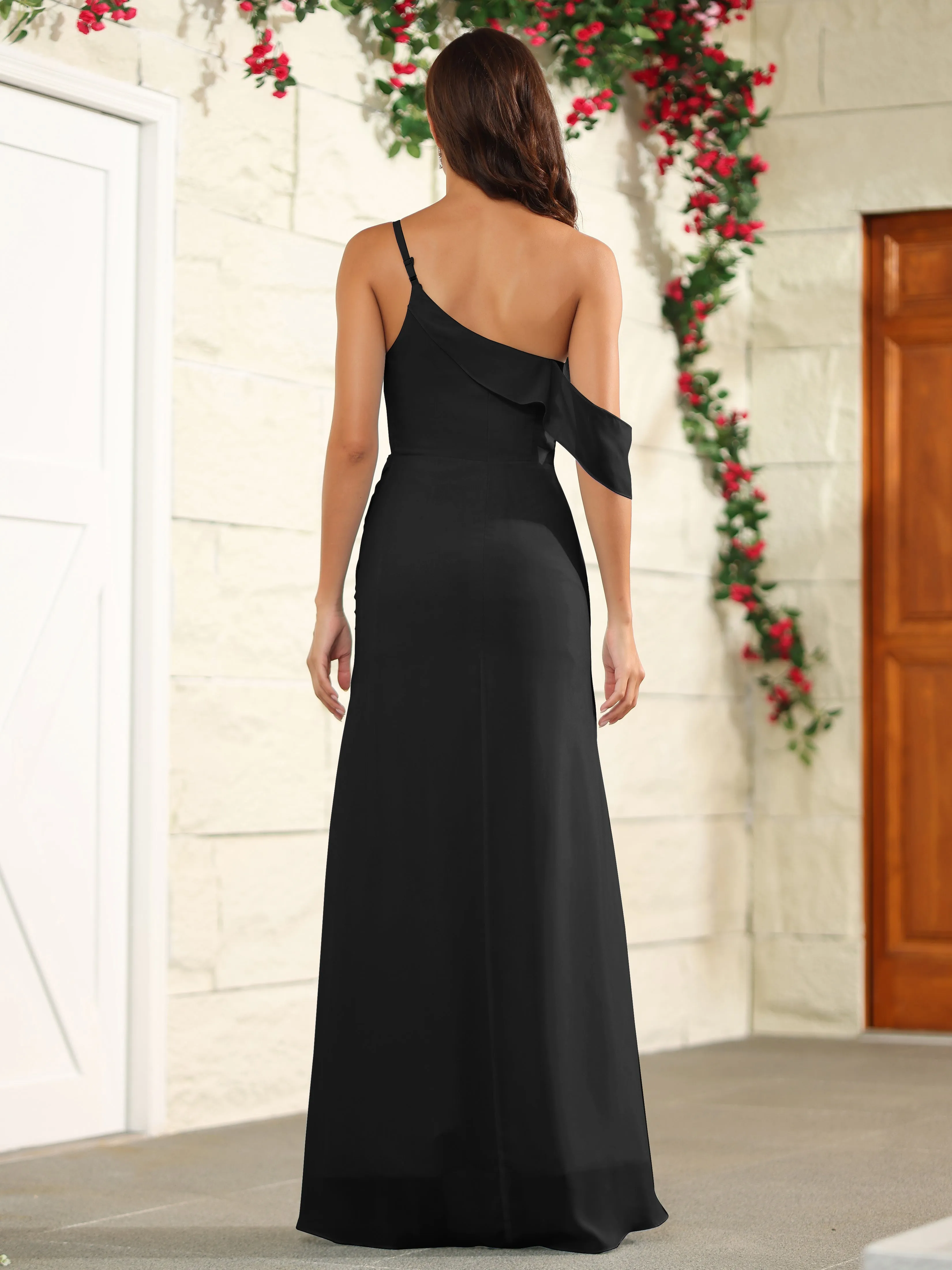 Chiffon One Shoulder Off The Shoulder Bridesmaid Dress