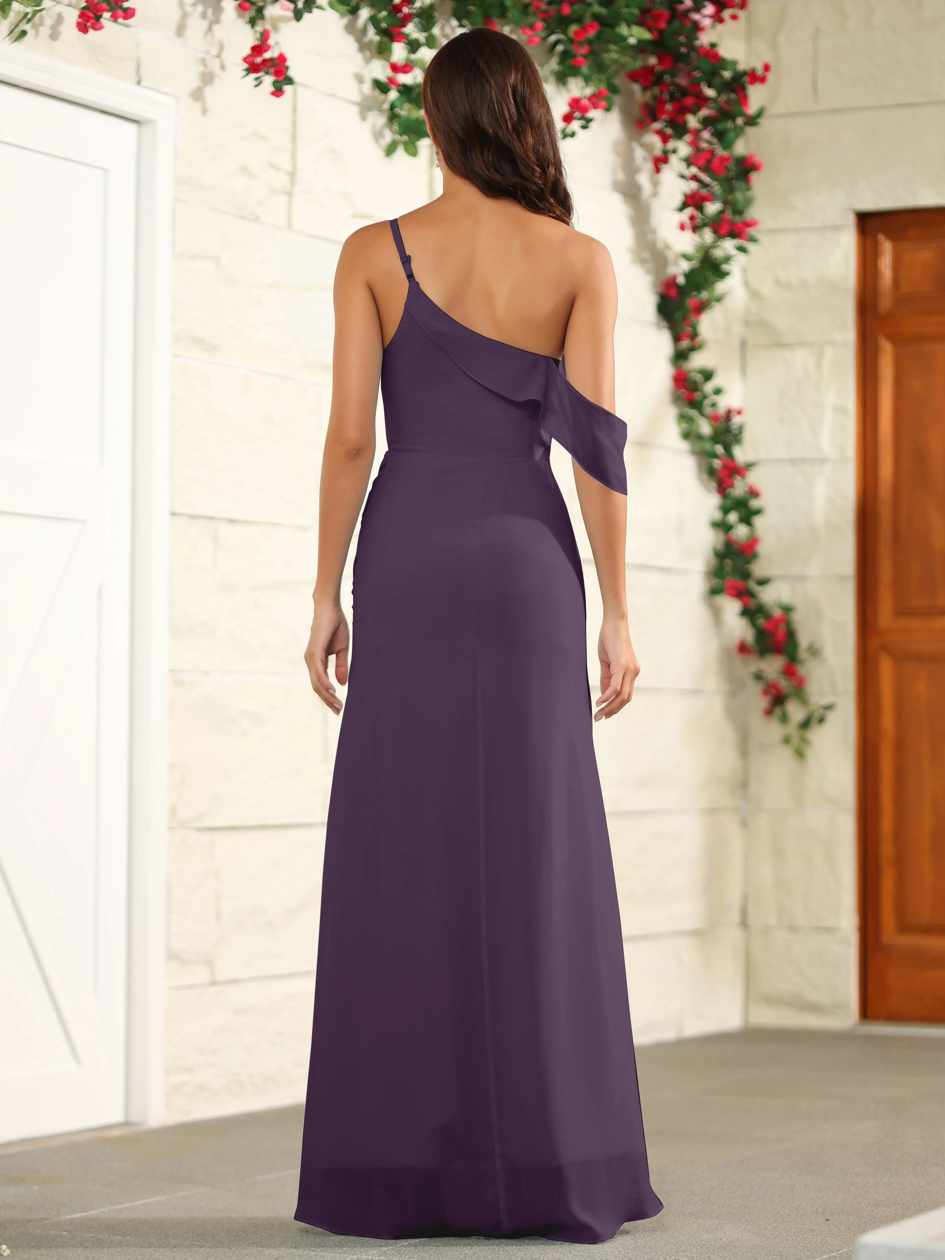 Chiffon One Shoulder Off The Shoulder Bridesmaid Dress