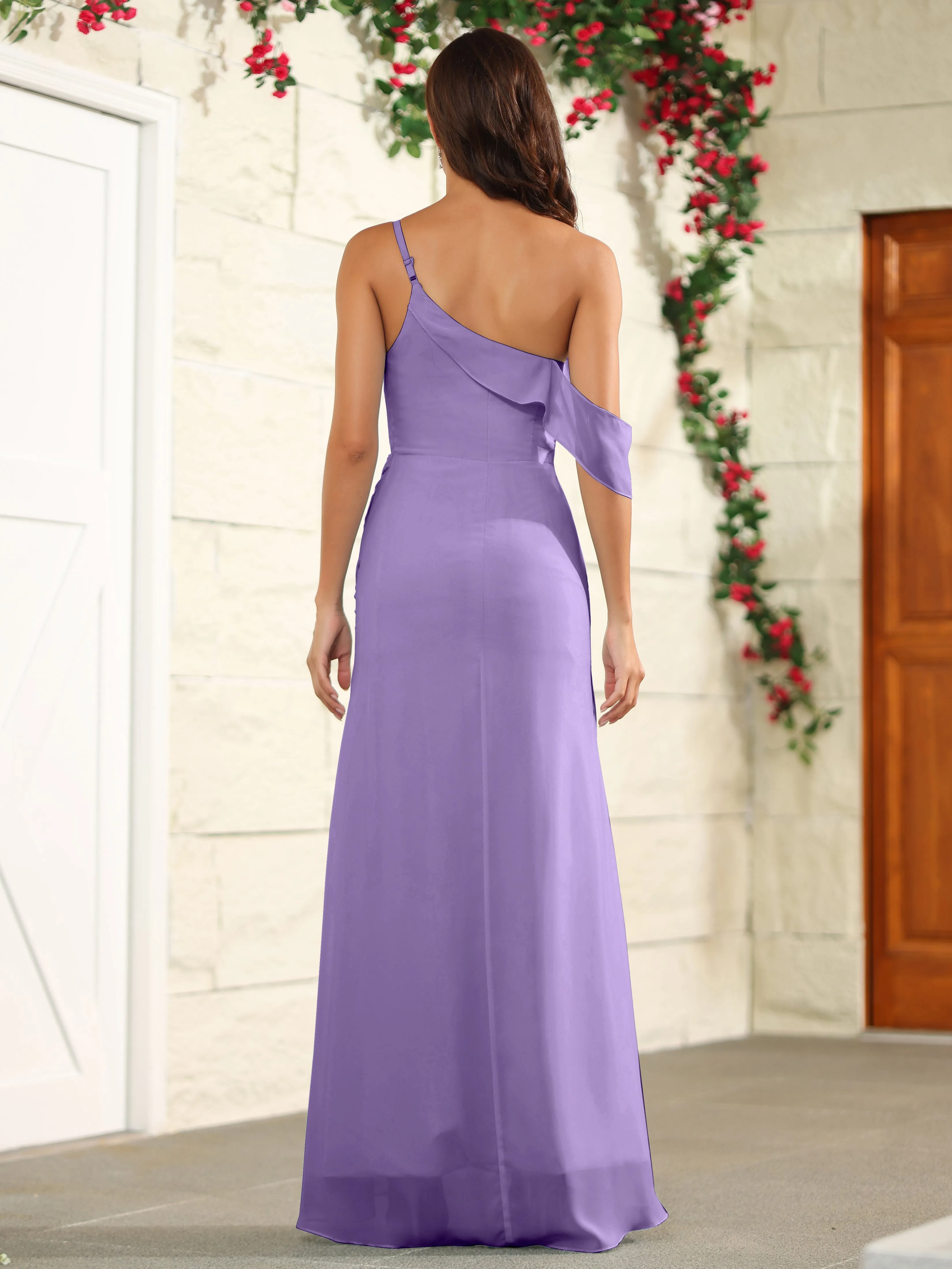Chiffon One Shoulder Off The Shoulder Bridesmaid Dress
