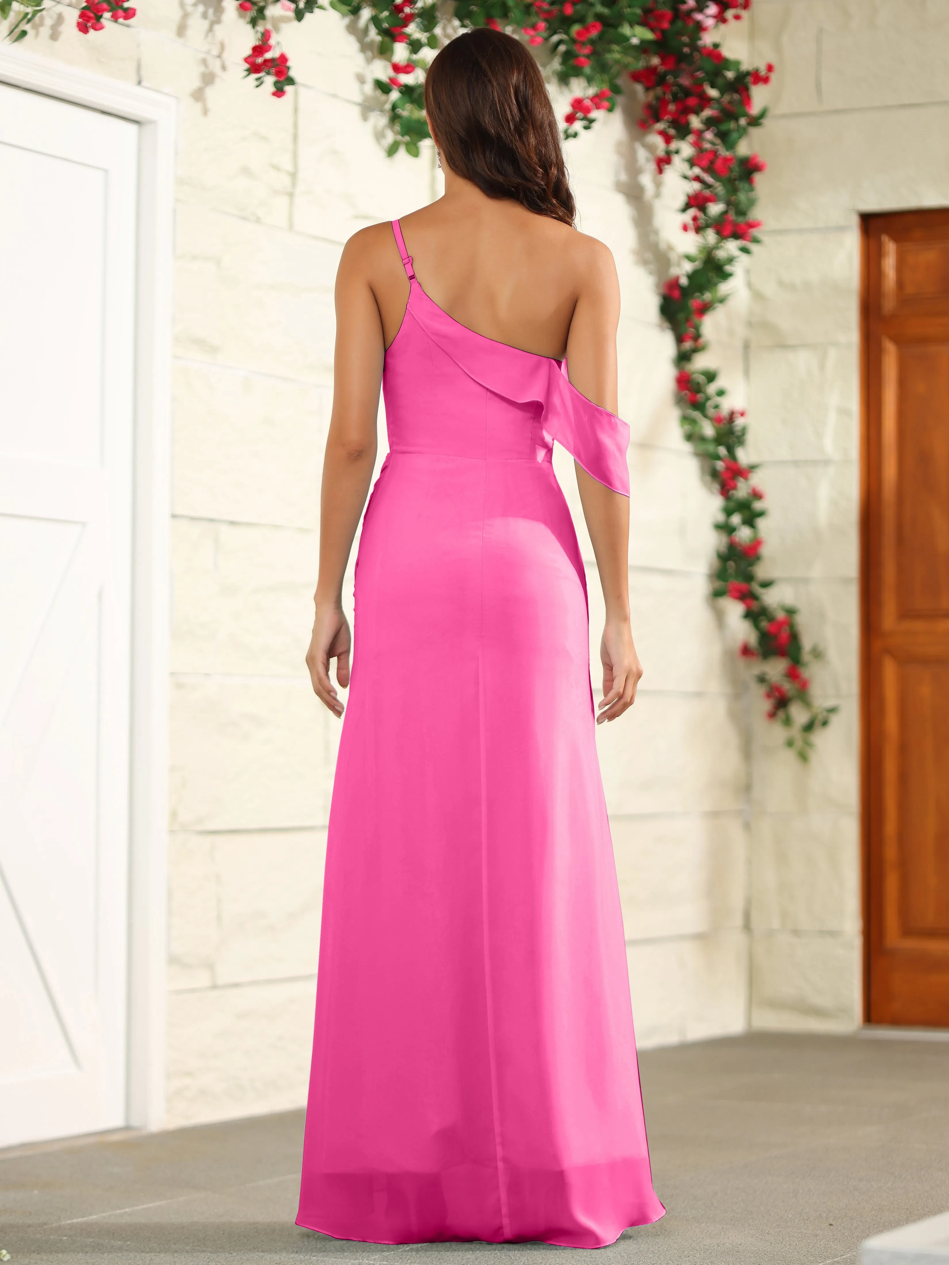 Chiffon One Shoulder Off The Shoulder Bridesmaid Dress