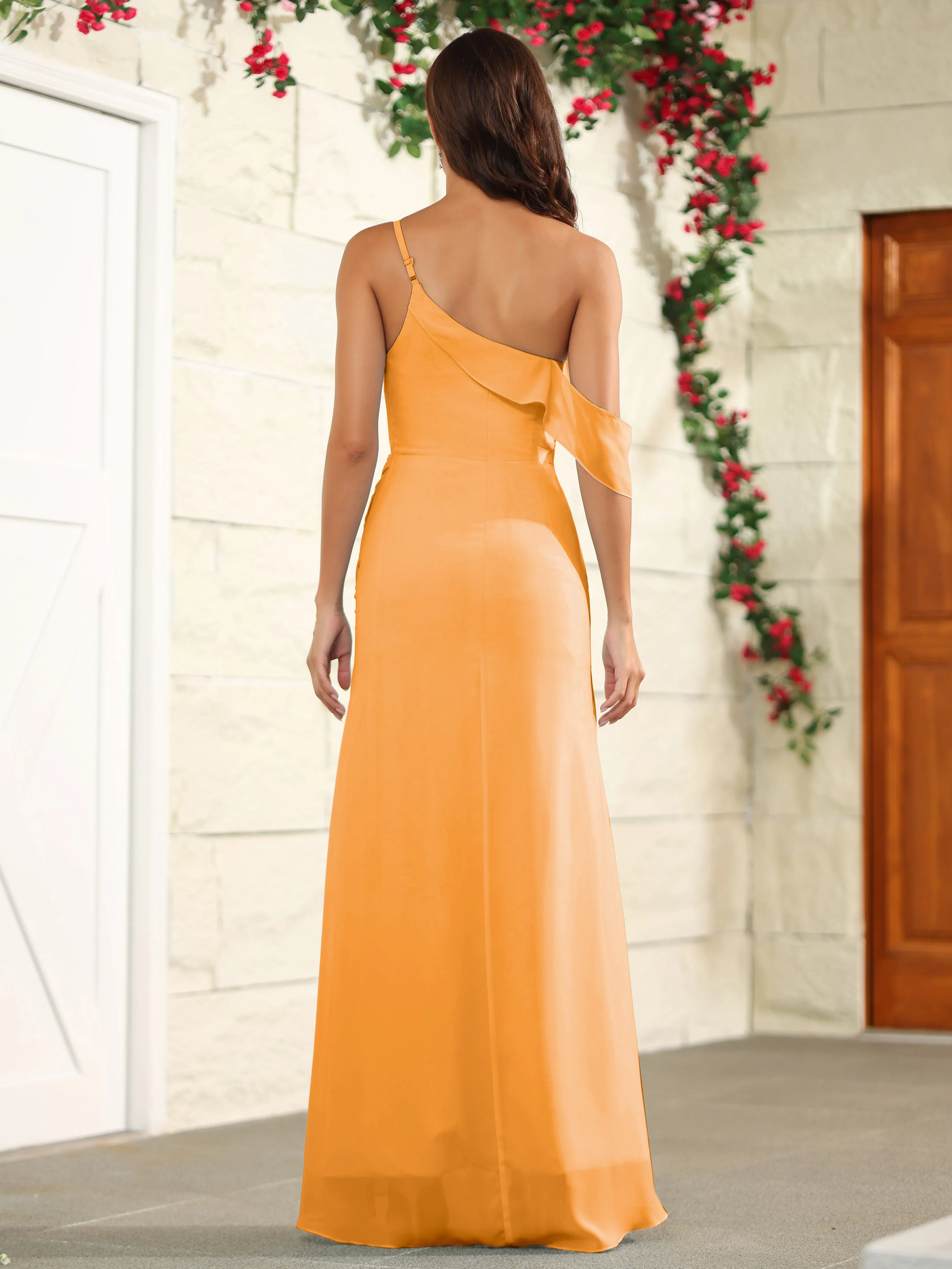 Chiffon One Shoulder Off The Shoulder Bridesmaid Dress