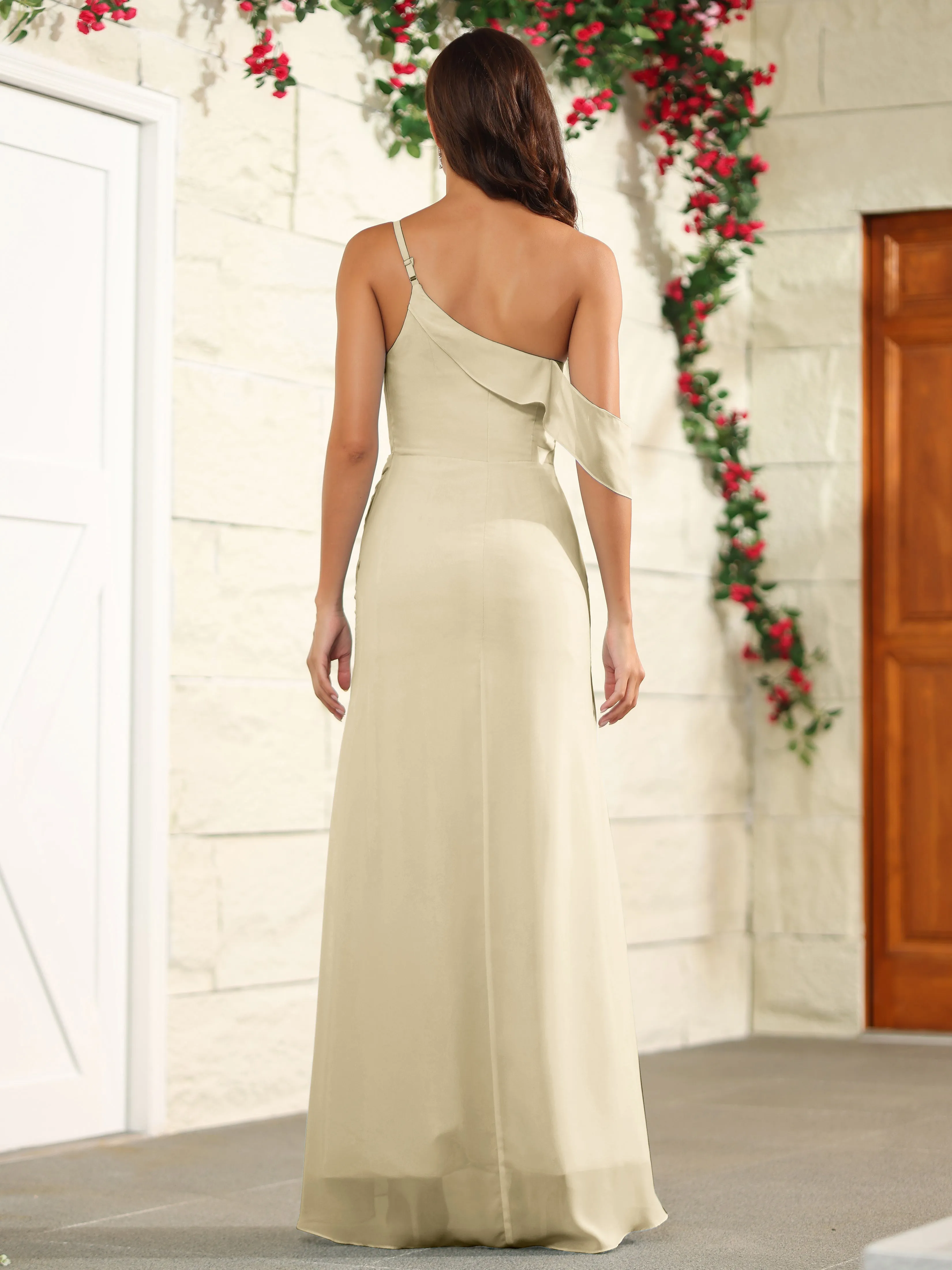 Chiffon One Shoulder Off The Shoulder Bridesmaid Dress