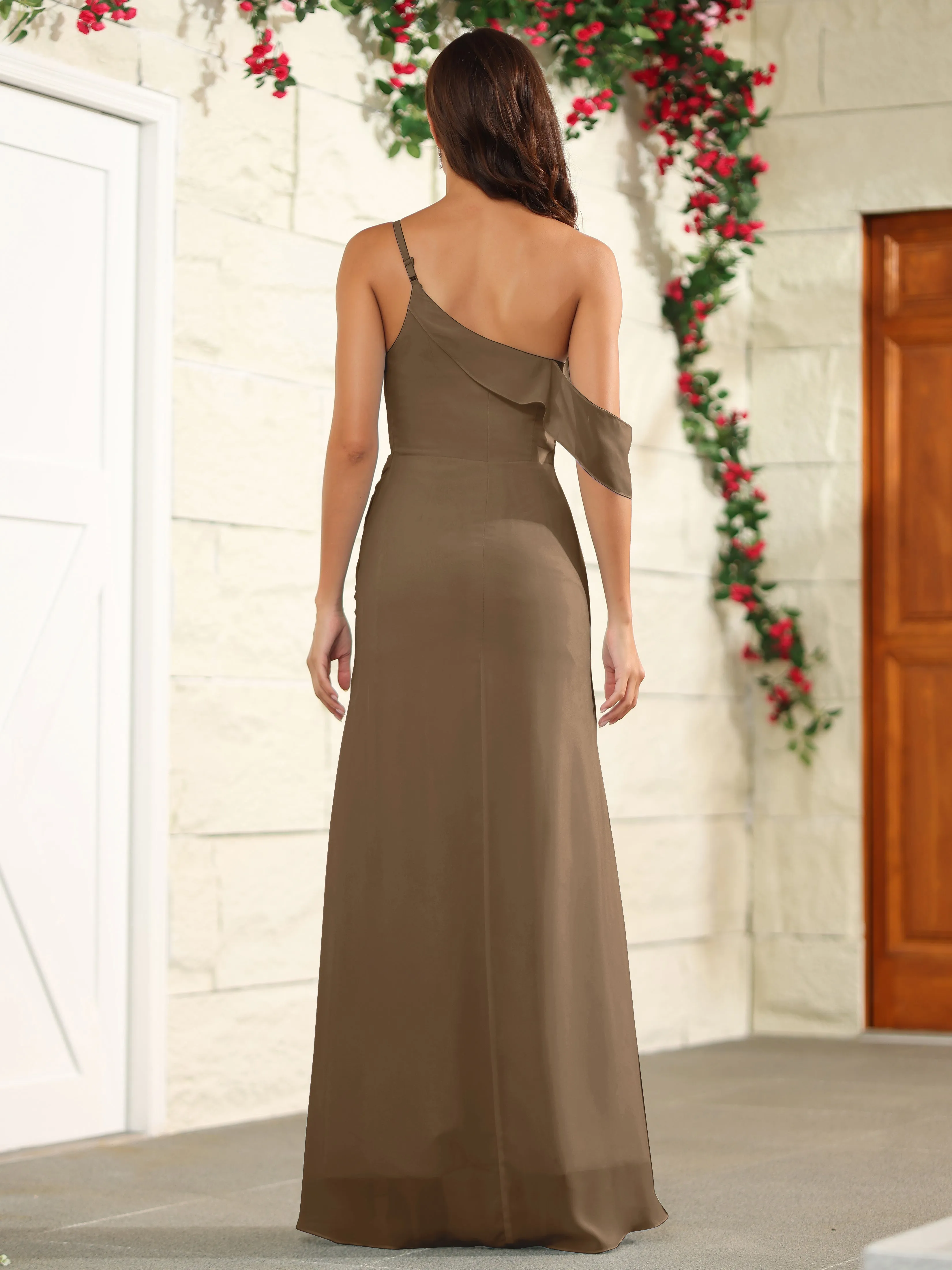 Chiffon One Shoulder Off The Shoulder Bridesmaid Dress