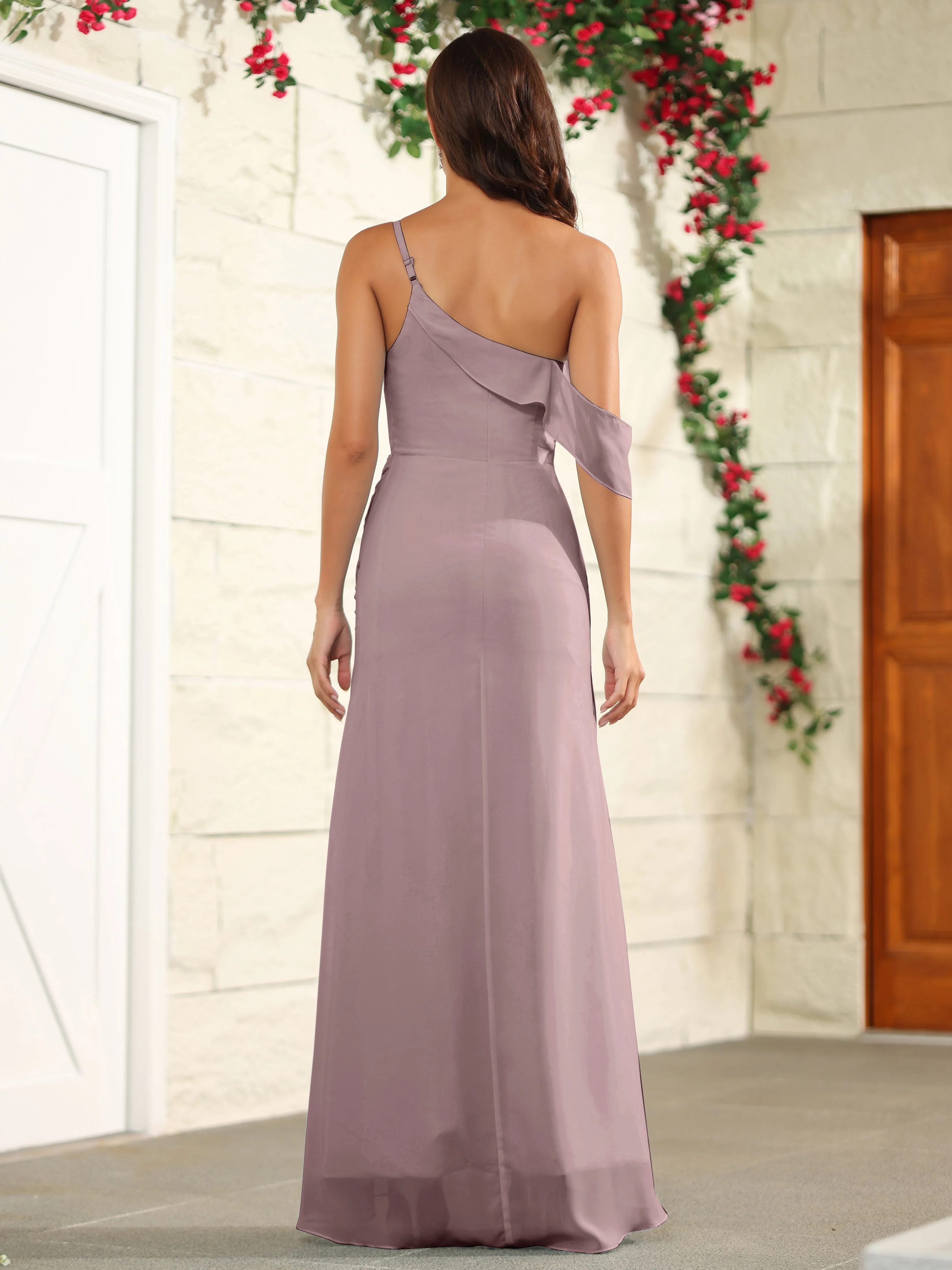 Chiffon One Shoulder Off The Shoulder Bridesmaid Dress
