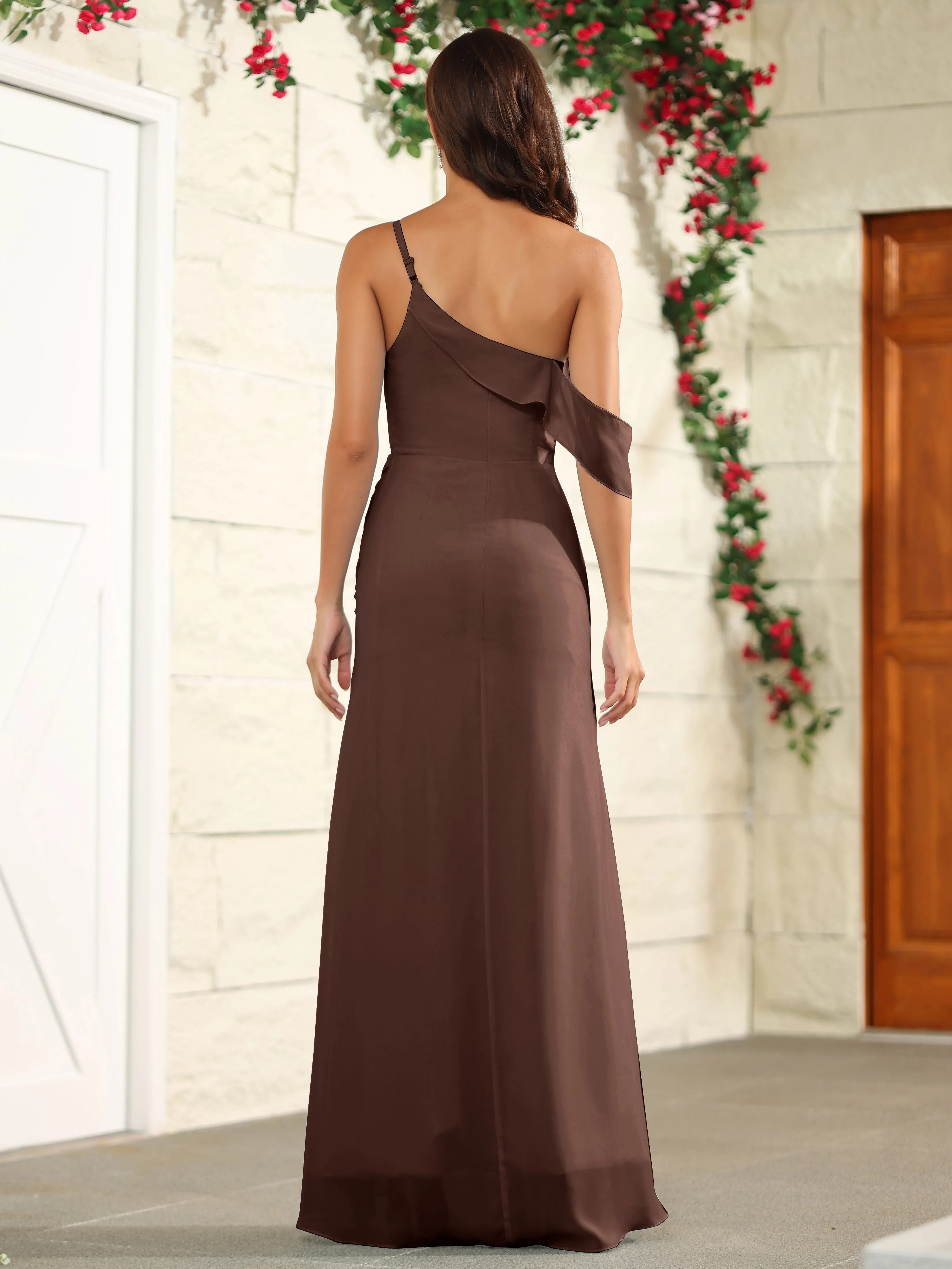 Chiffon One Shoulder Off The Shoulder Bridesmaid Dress