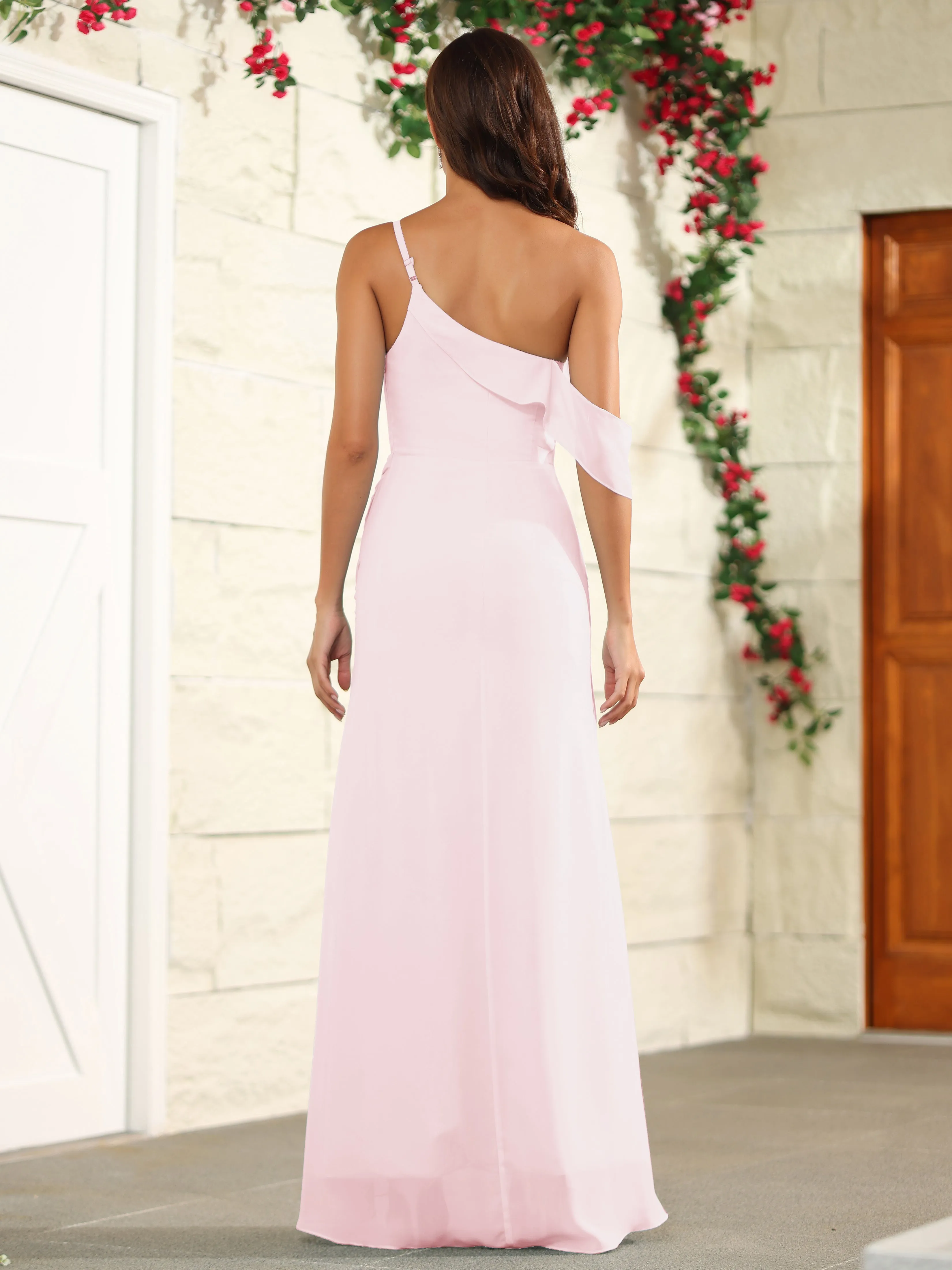 Chiffon One Shoulder Off The Shoulder Bridesmaid Dress