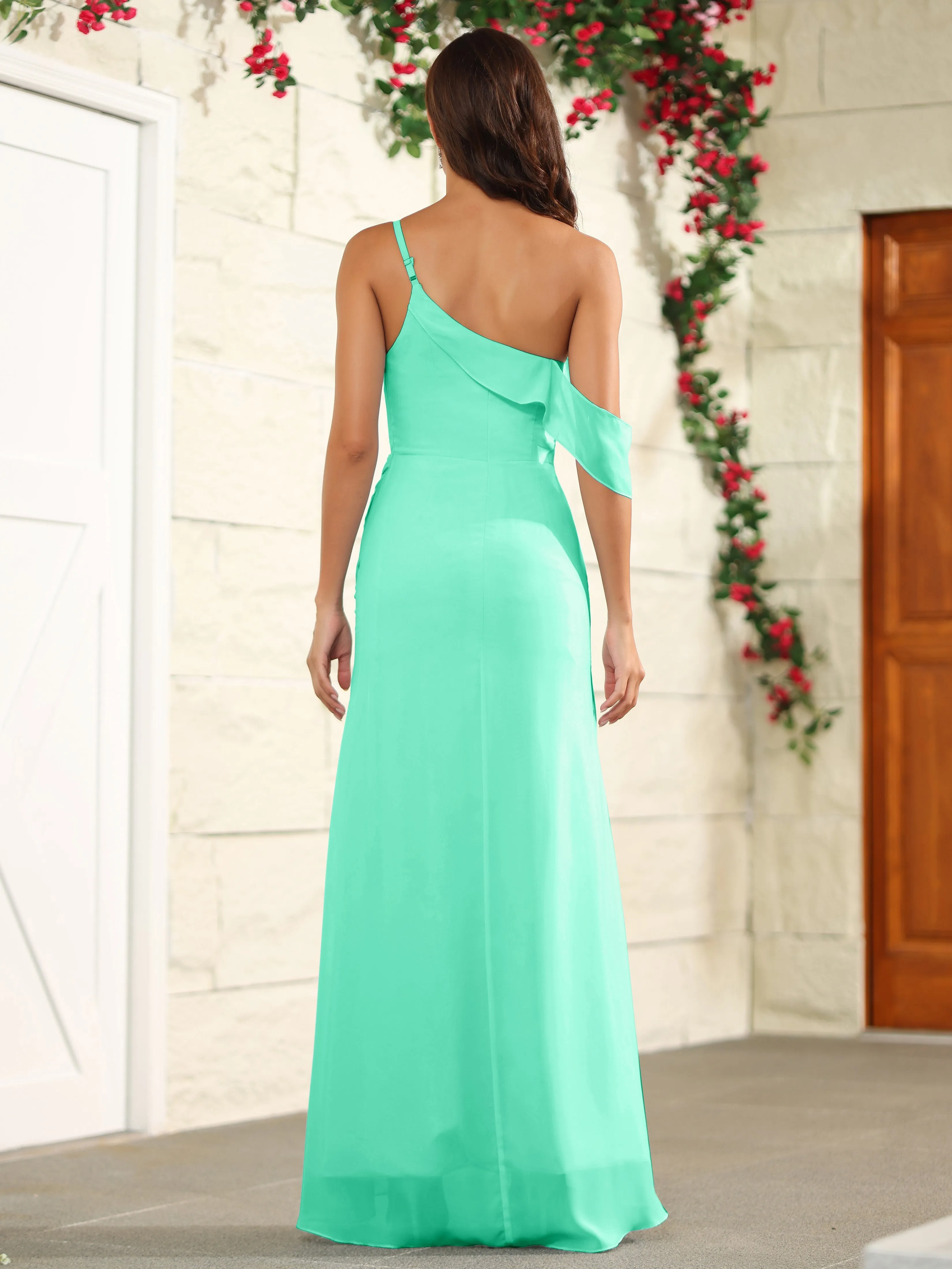 Chiffon One Shoulder Off The Shoulder Bridesmaid Dress