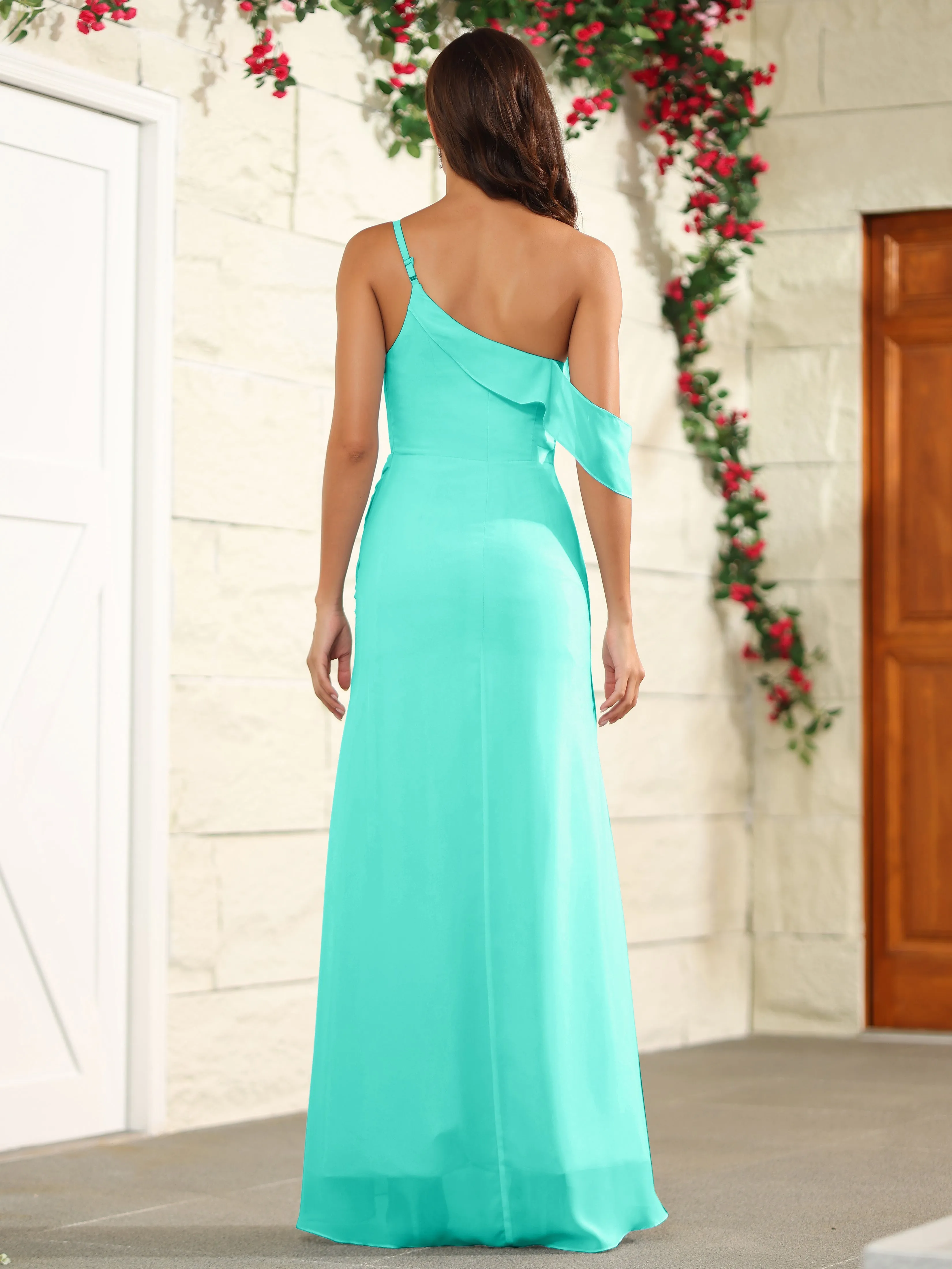 Chiffon One Shoulder Off The Shoulder Bridesmaid Dress