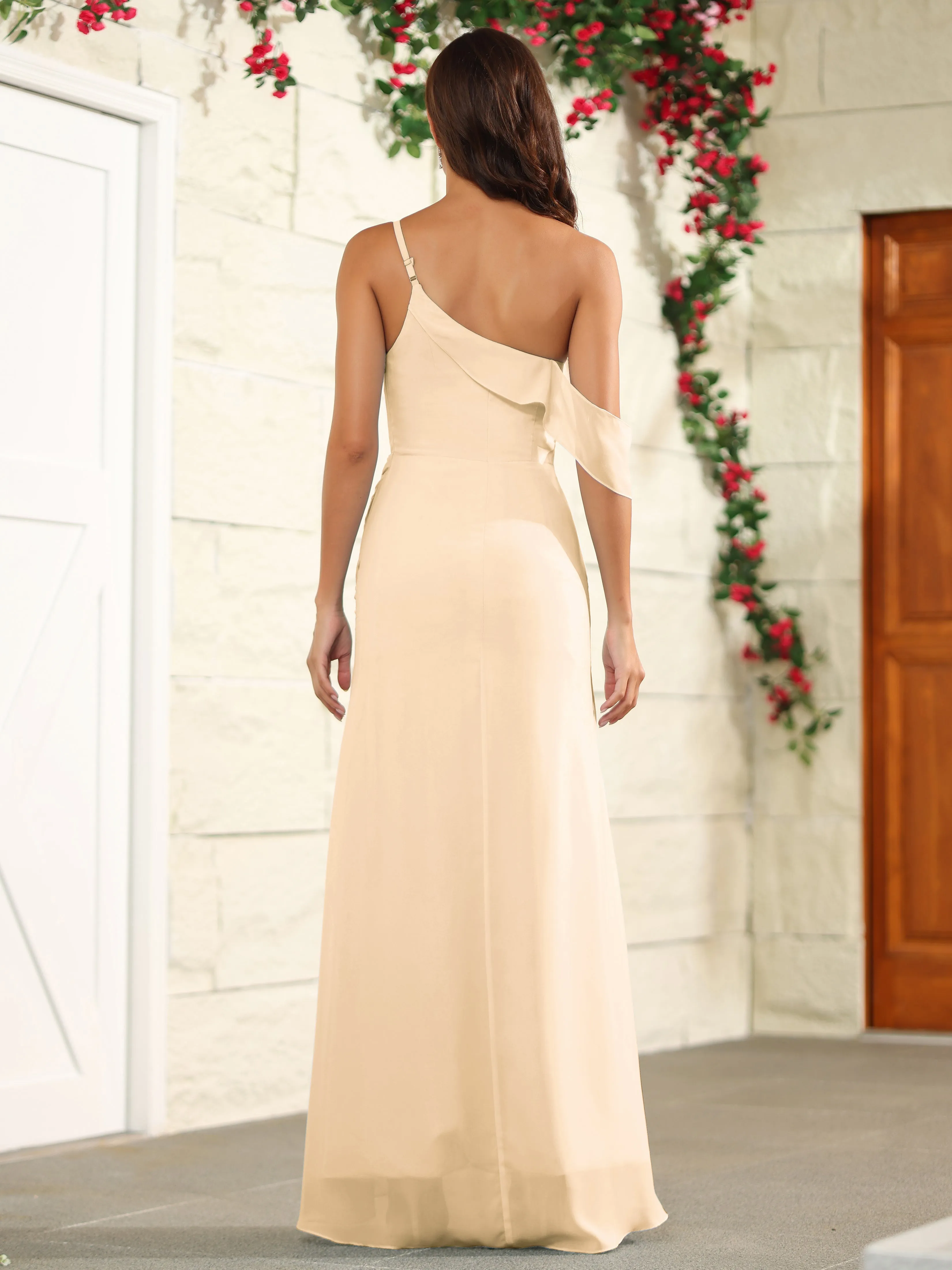 Chiffon One Shoulder Off The Shoulder Bridesmaid Dress
