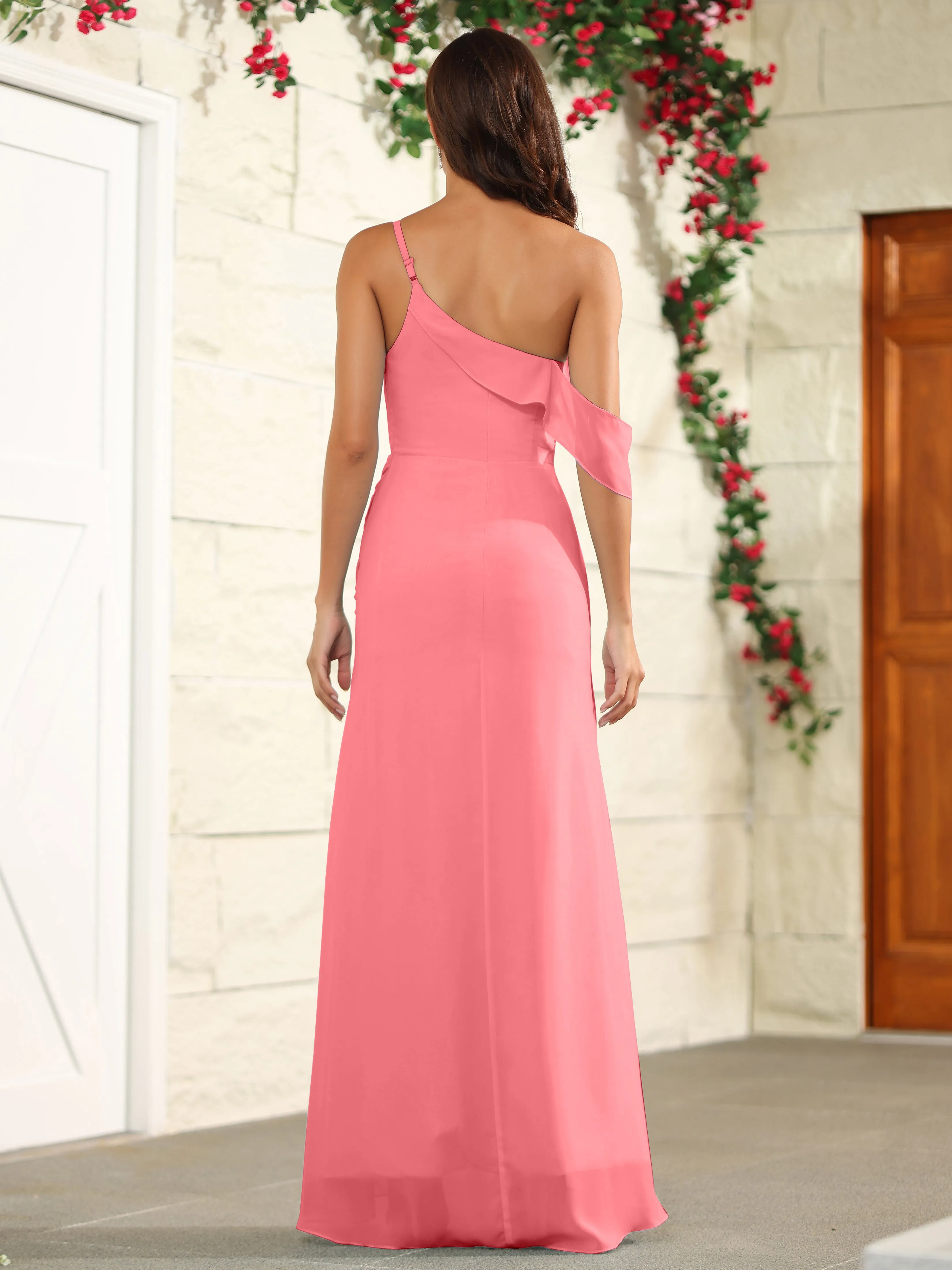 Chiffon One Shoulder Off The Shoulder Bridesmaid Dress