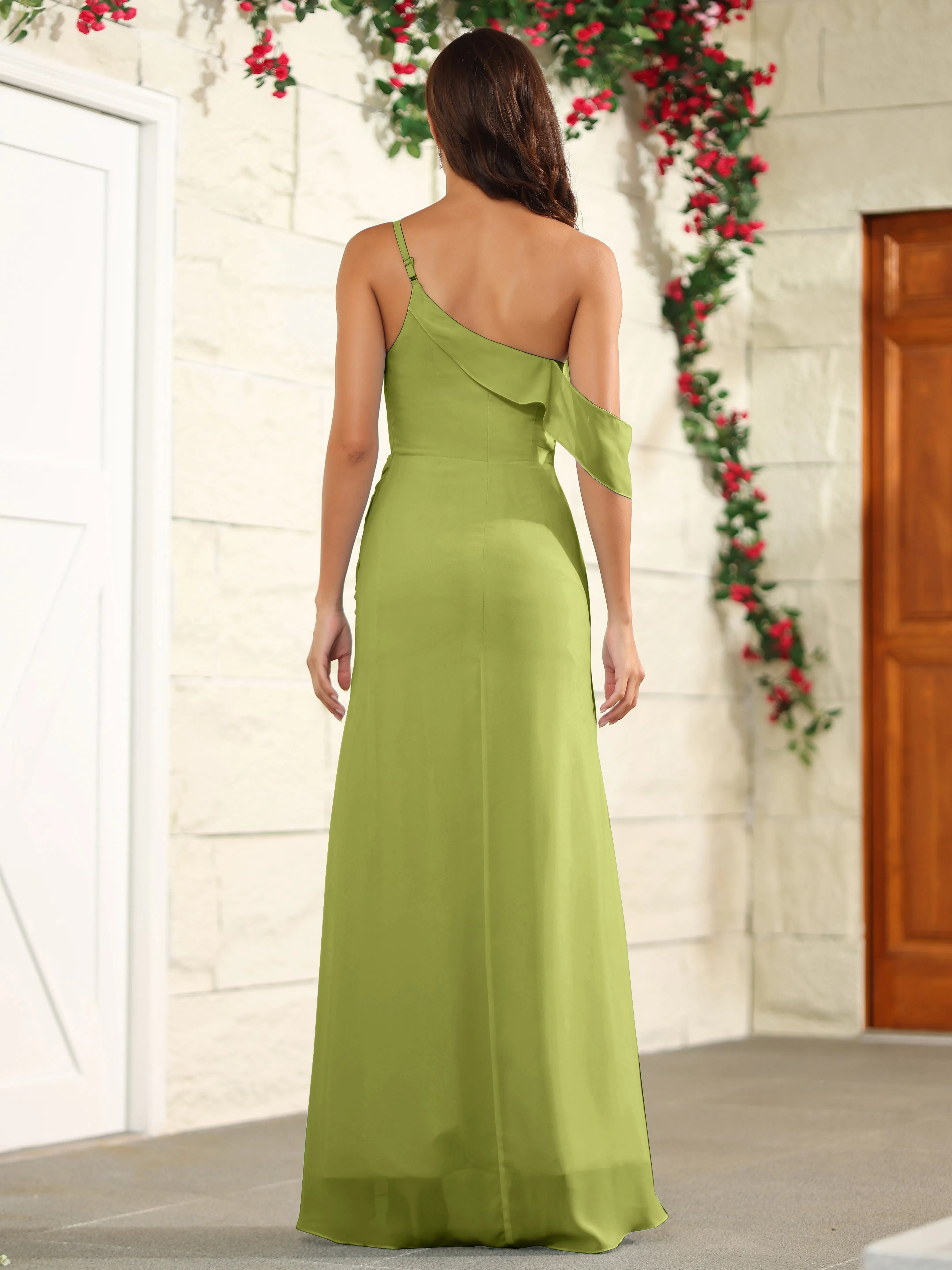 Chiffon One Shoulder Off The Shoulder Bridesmaid Dress