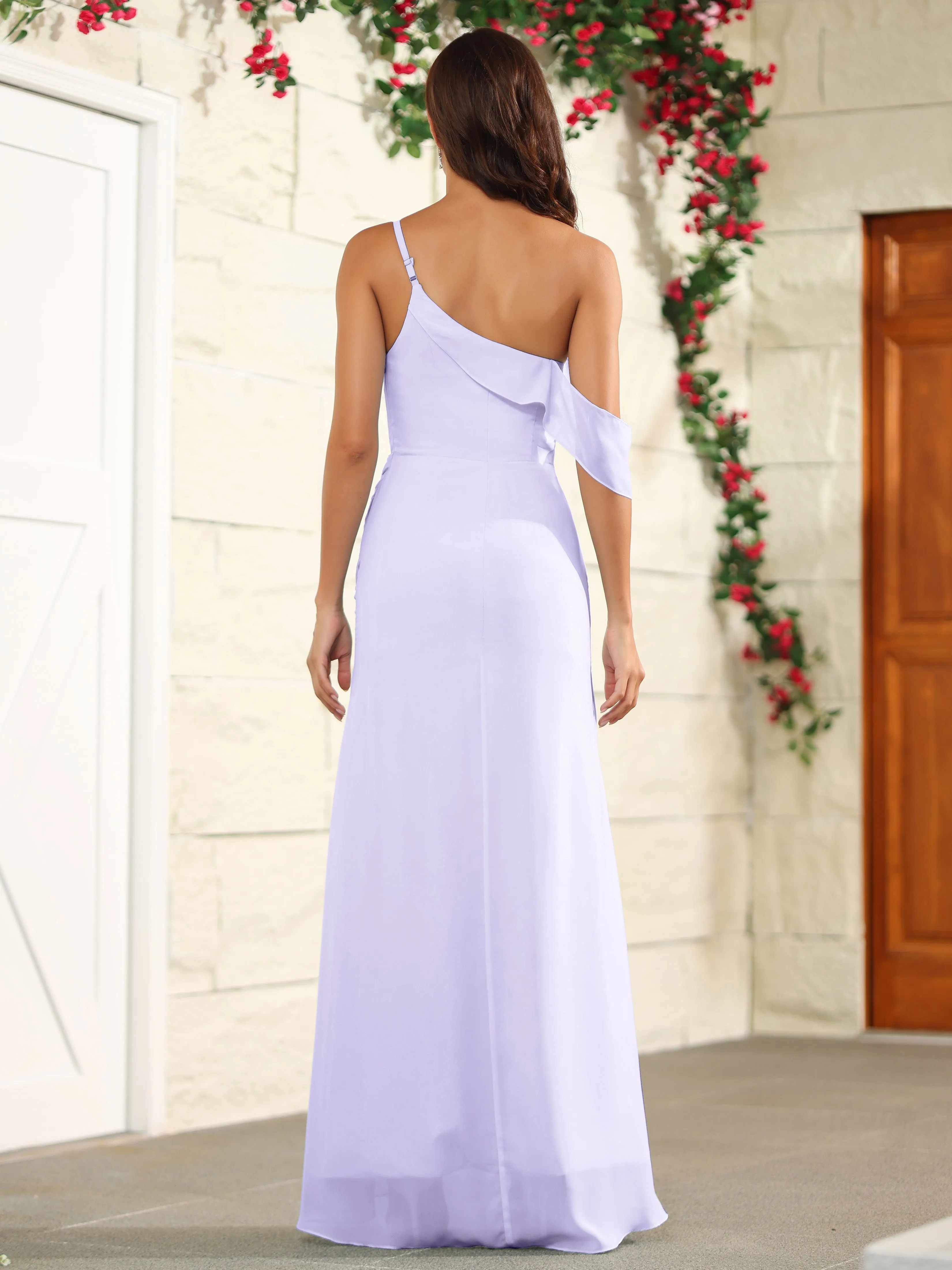Chiffon One Shoulder Off The Shoulder Bridesmaid Dress