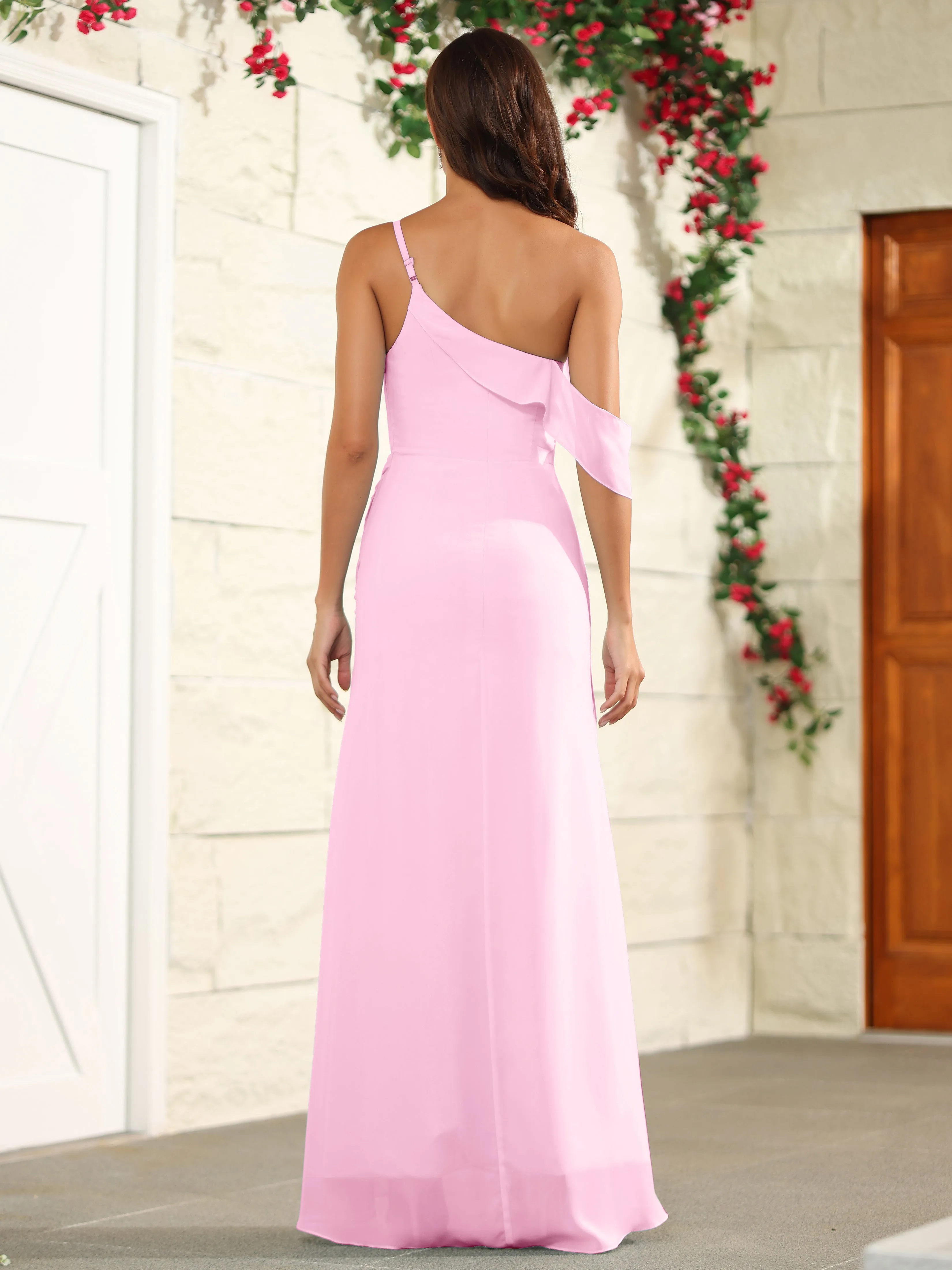 Chiffon One Shoulder Off The Shoulder Bridesmaid Dress