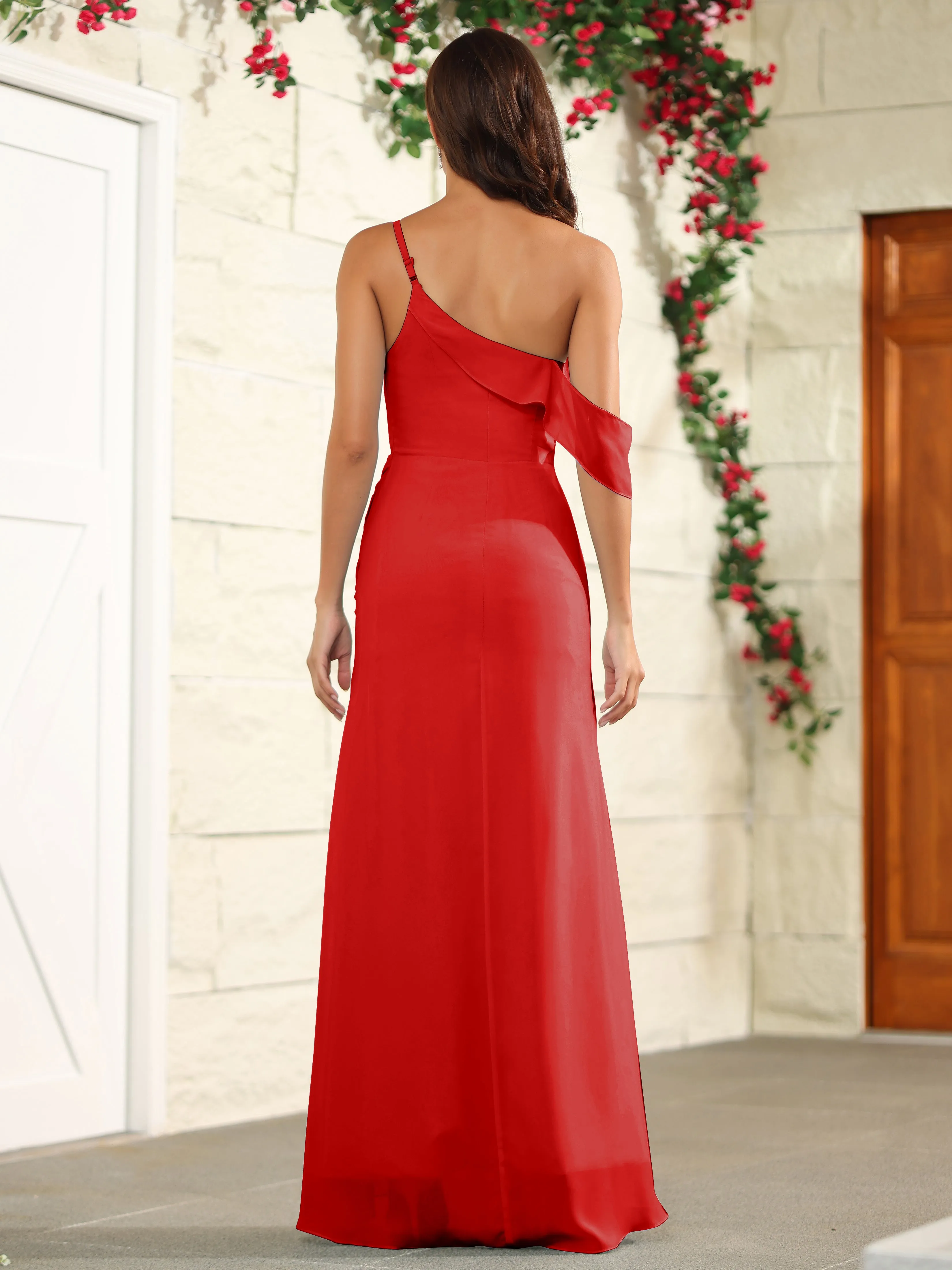 Chiffon One Shoulder Off The Shoulder Bridesmaid Dress