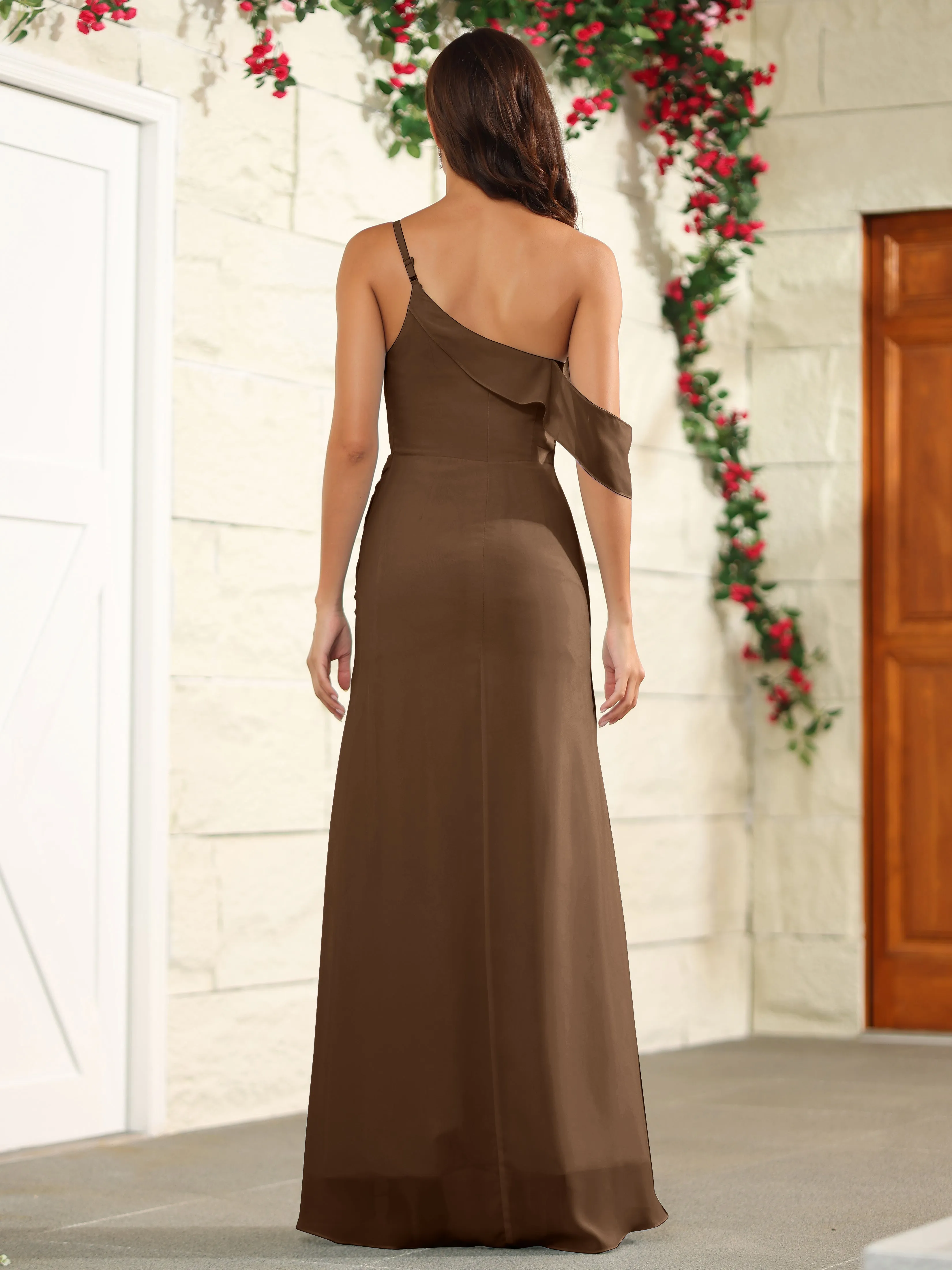 Chiffon One Shoulder Off The Shoulder Bridesmaid Dress